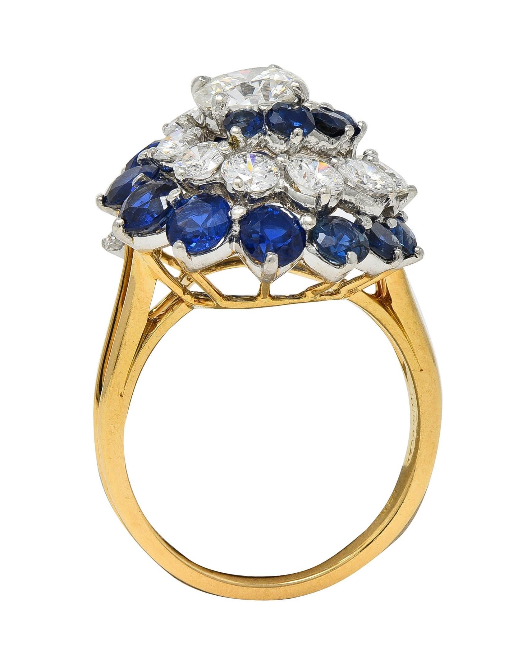 5.85 CTW Sapphire Diamond Platinum 18K Gold Vintage Spiral Cluster Ring