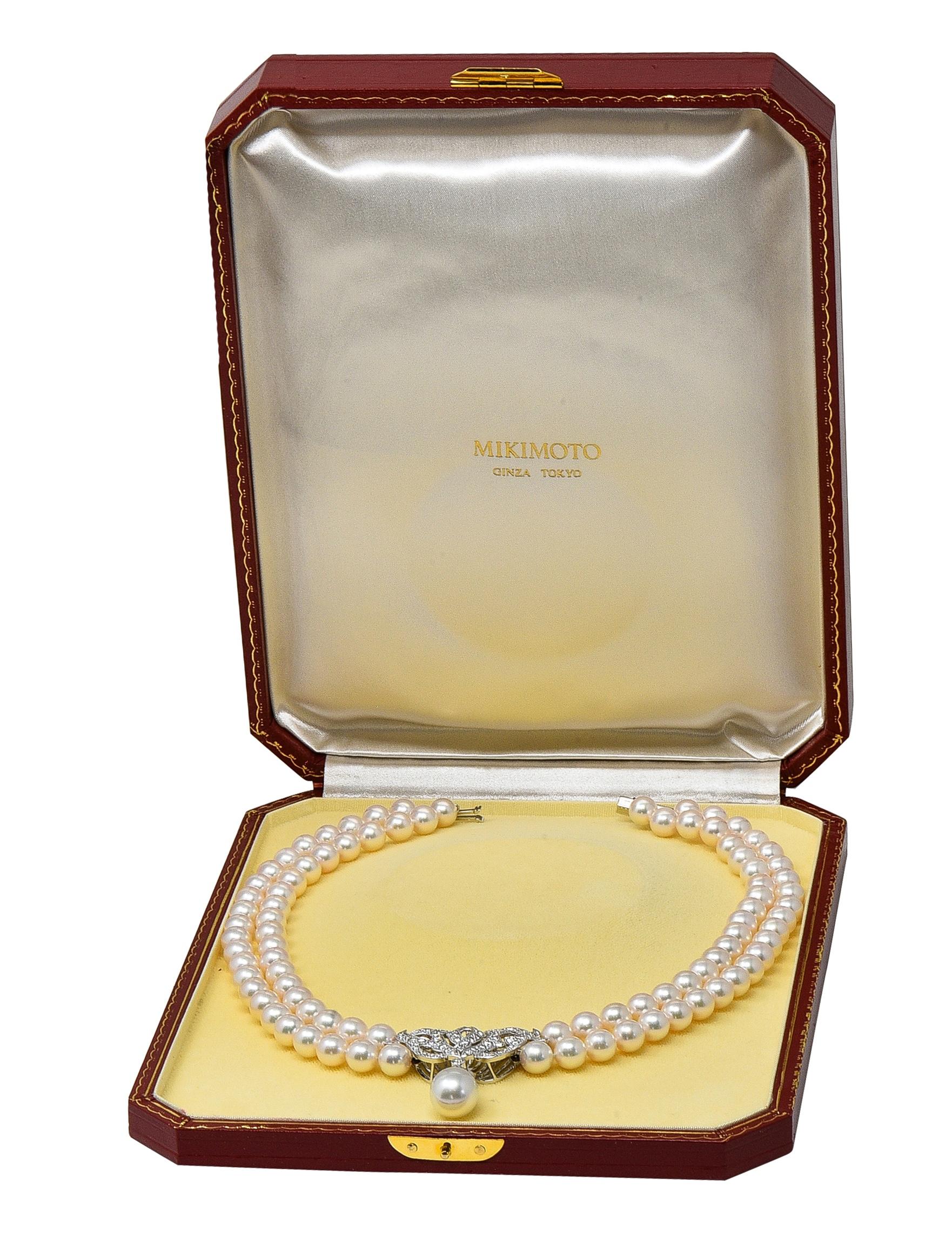 Mikimoto Pearl Diamond Platinum Vintage Multi-Strand Statement Station Necklace
