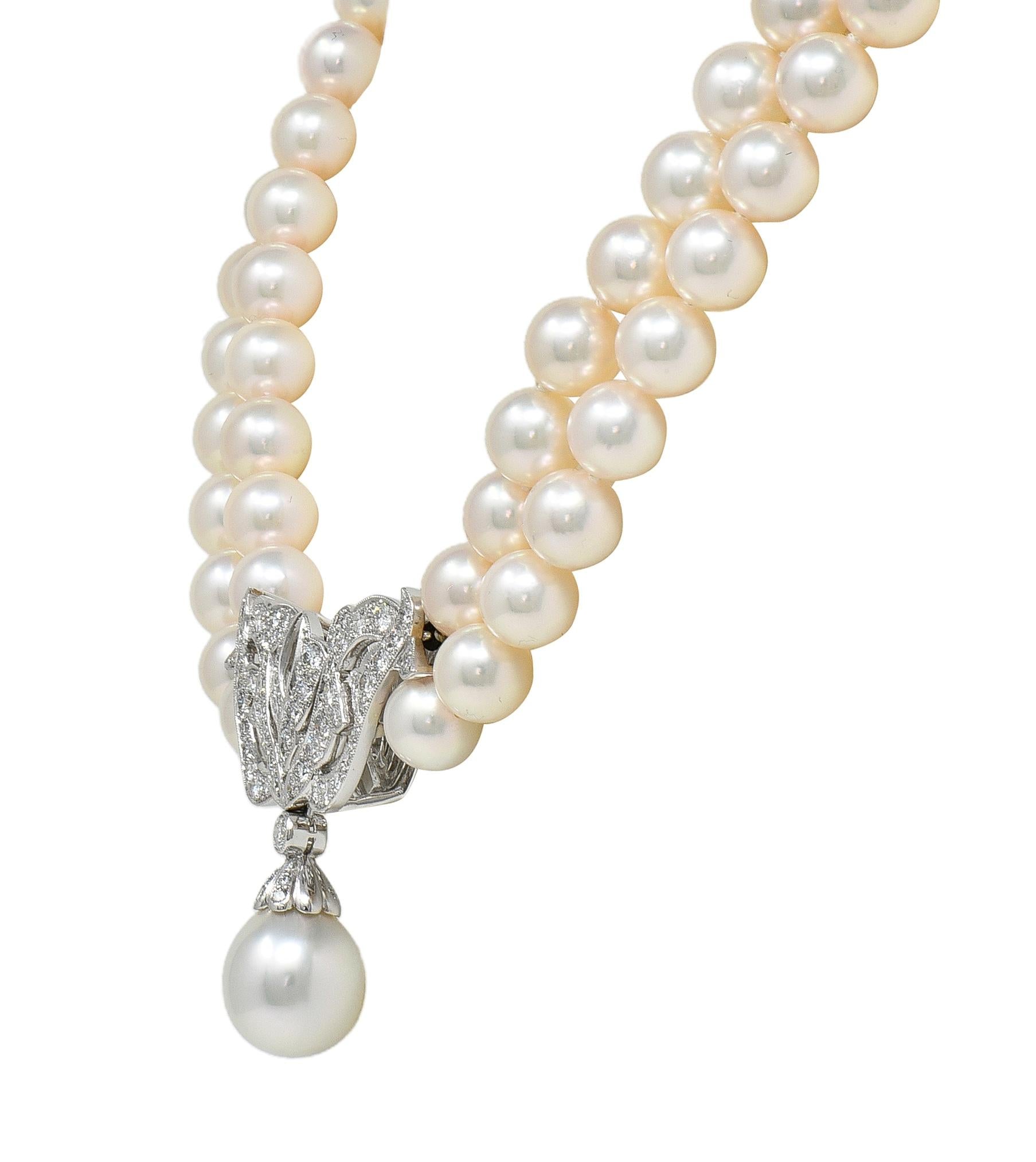 Mikimoto Pearl Diamond Platinum Vintage Multi-Strand Statement Station Necklace