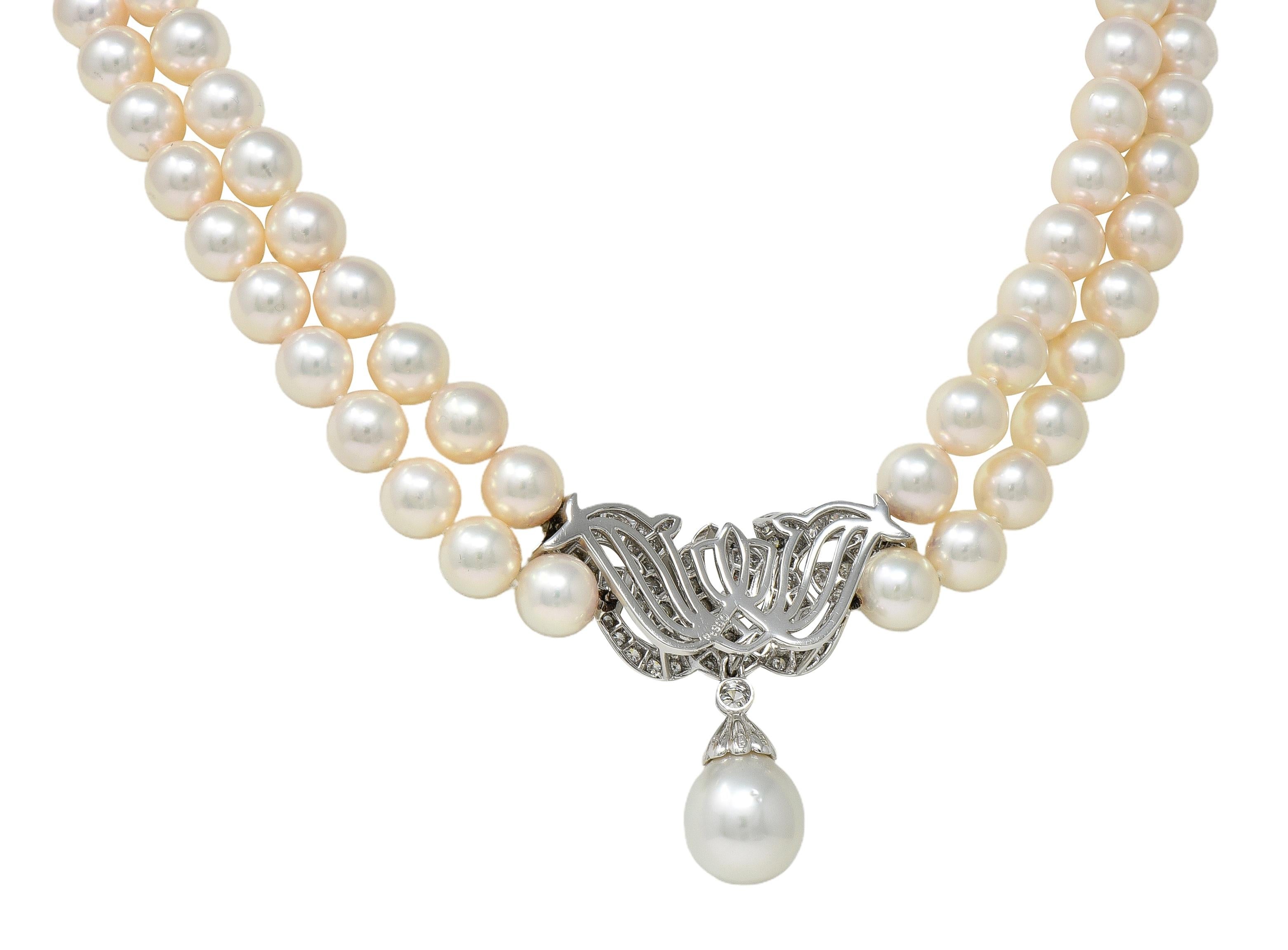 Mikimoto Pearl Diamond Platinum Vintage Multi-Strand Statement Station Necklace