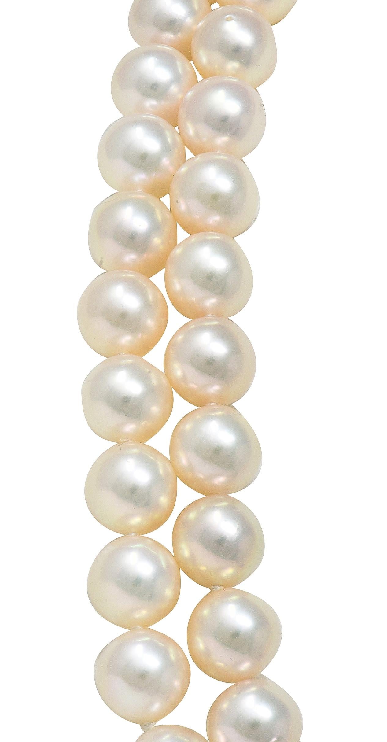 Mikimoto Pearl Diamond Platinum Vintage Multi-Strand Statement Station Necklace