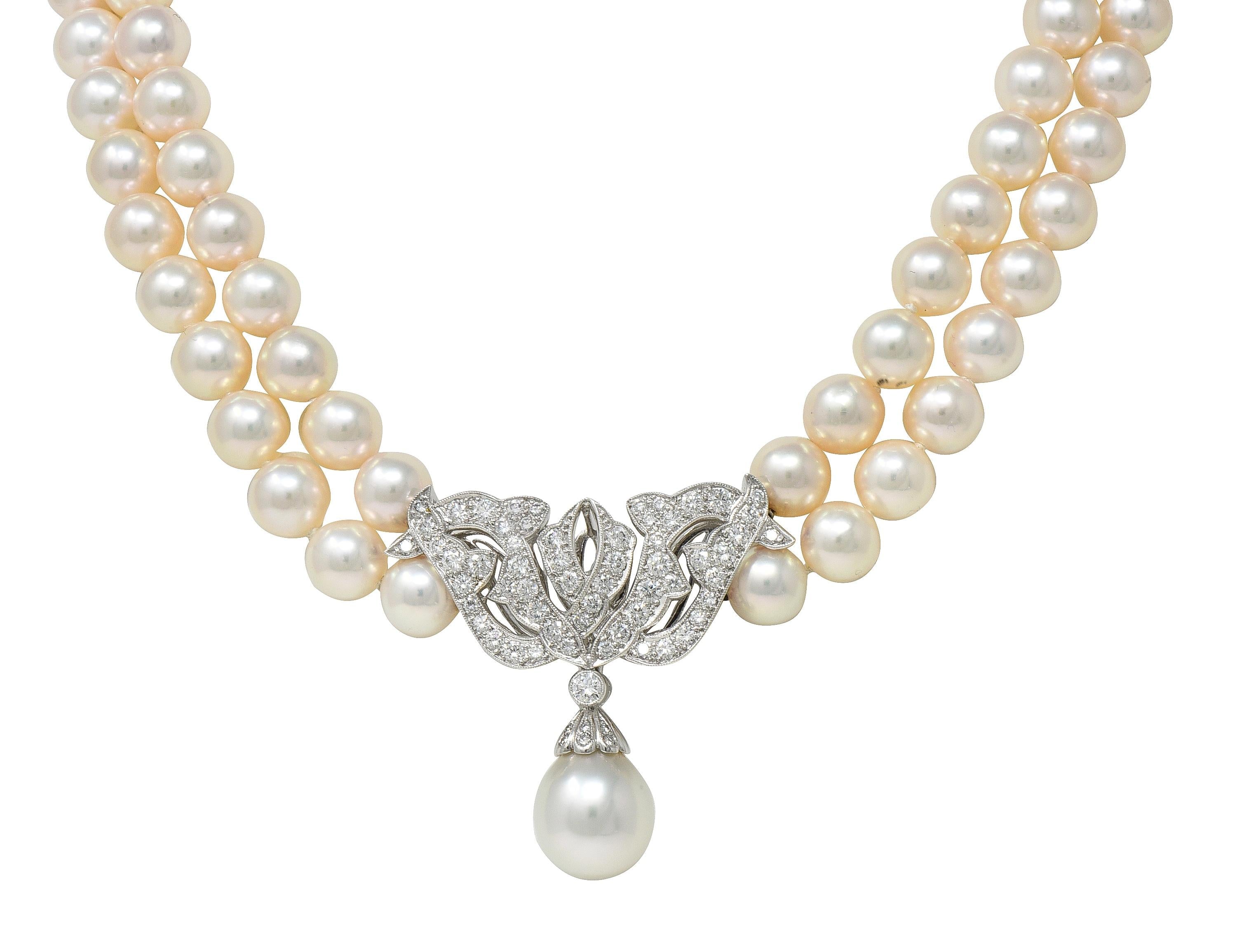 Mikimoto Pearl Diamond Platinum Vintage Multi-Strand Statement Station Necklace