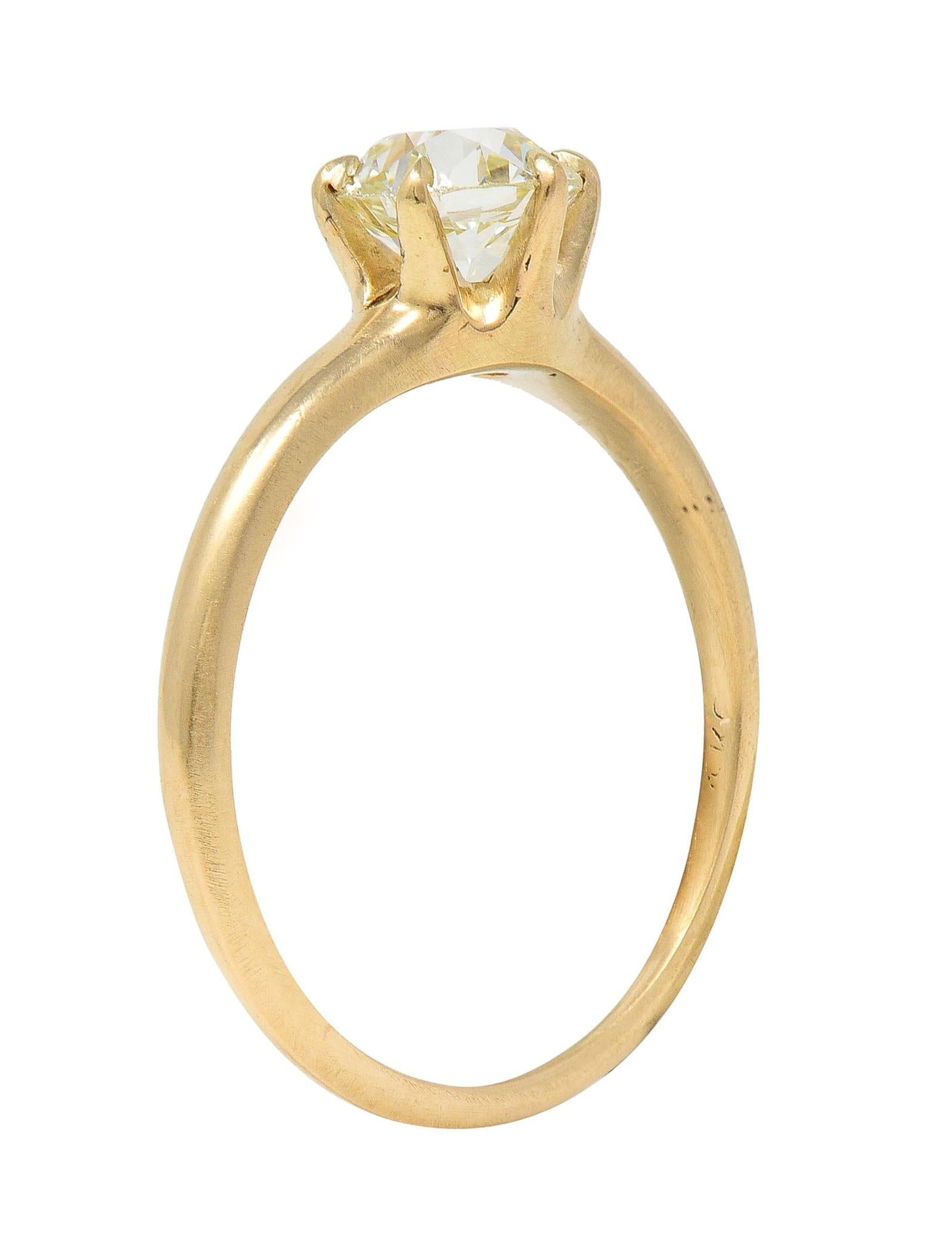 1.00 CTW Old European Antique Diamond 14K Yellow Gold Solitaire Engagement Ring