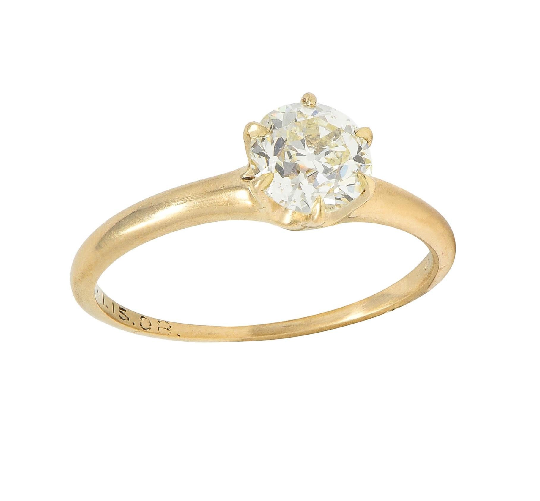 1.00 CTW Old European Antique Diamond 14K Yellow Gold Solitaire Engagement Ring