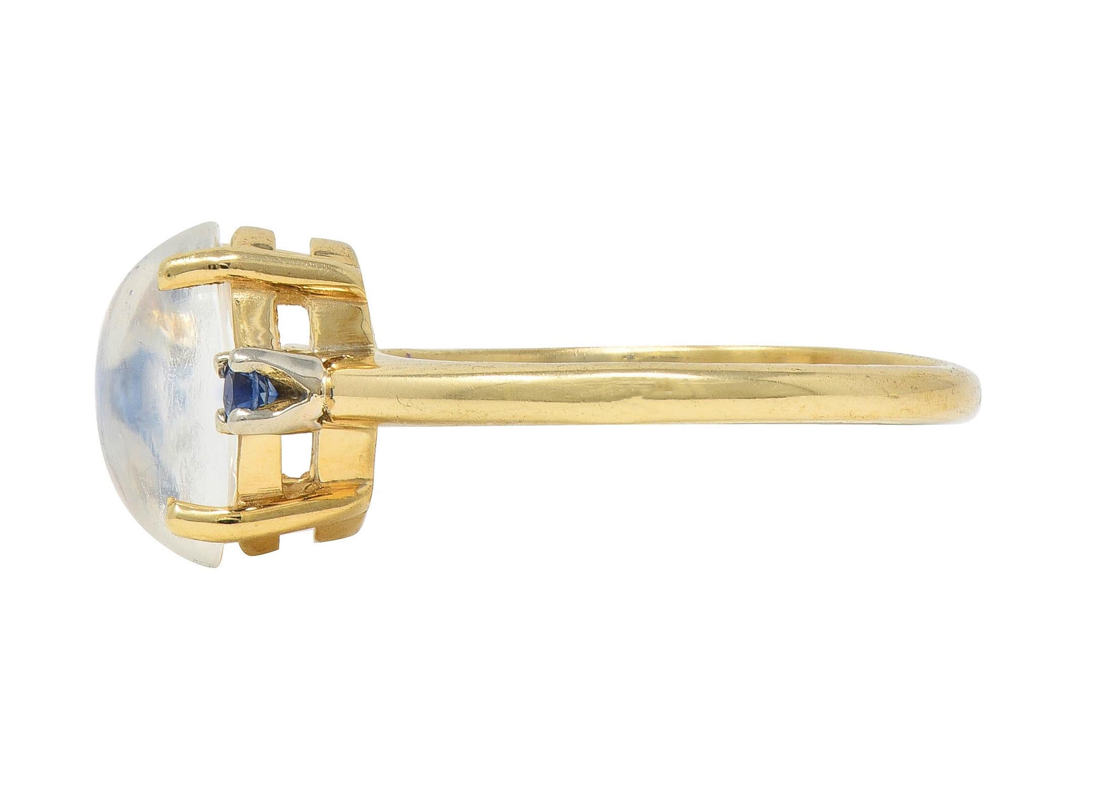 Retro Moonstone Sapphire 14 Karat Two-Tone Gold Vintage Three Stone Ring
