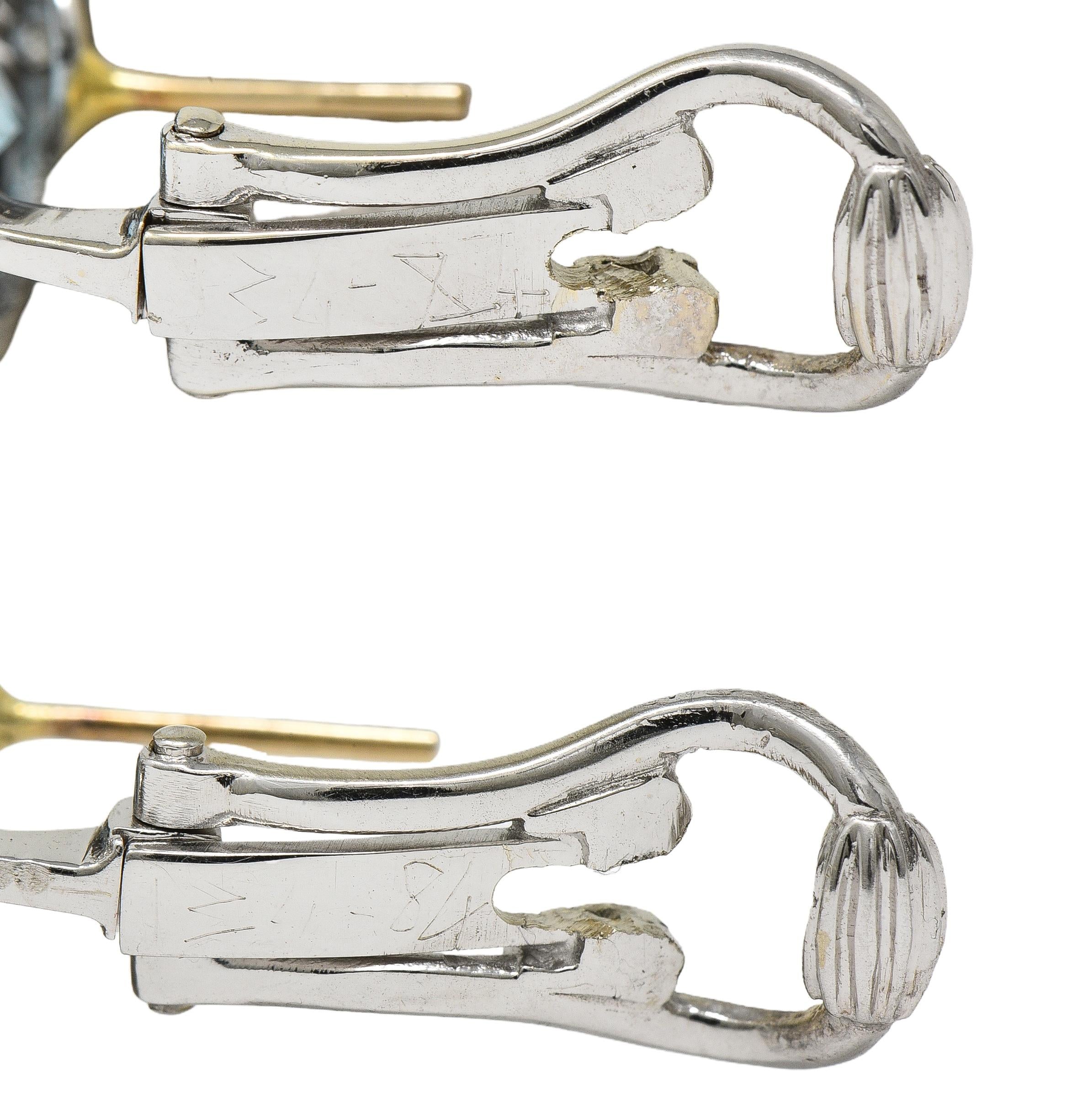 Contemporary Aquamarine Diamond 10.00 CTW 18 Karat Two-Tone Gold Halo Earrings
