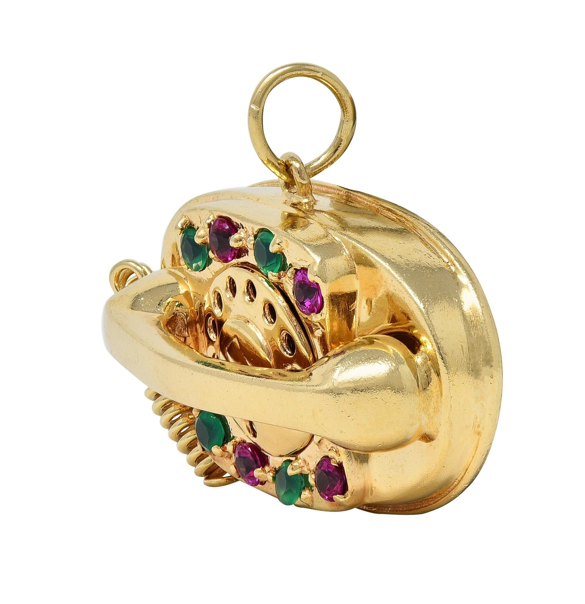 1960's Multi-Gem 14 Karat Yellow Gold Vintage Rotary Phone Pendant Charm