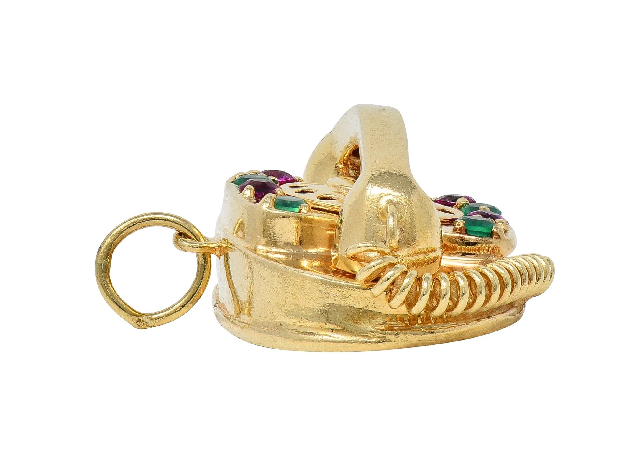 1960's Multi-Gem 14 Karat Yellow Gold Vintage Rotary Phone Pendant Charm