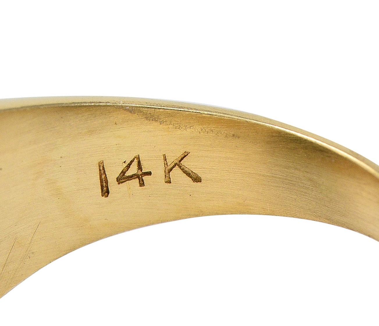 1960 Natural Cat's Eye Chrysoberyl 14 Karat Yellow Gold Vintage Signet Ring GIA