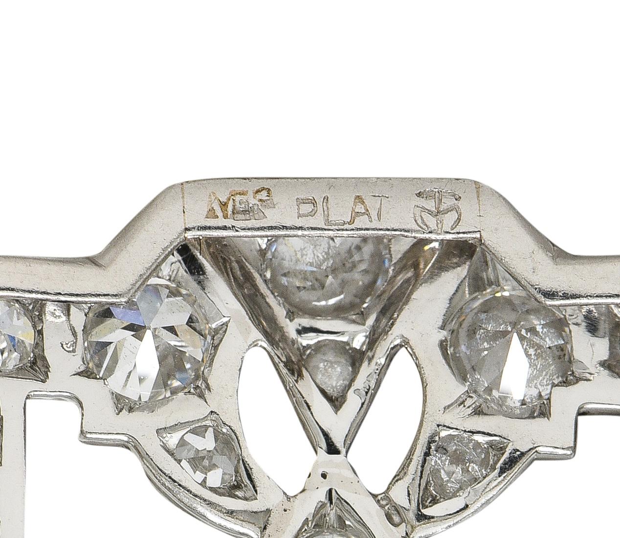 Maurice Tishman Art Deco 4.73 CTW Diamond Platinum Vintage Geometric Bar Brooch