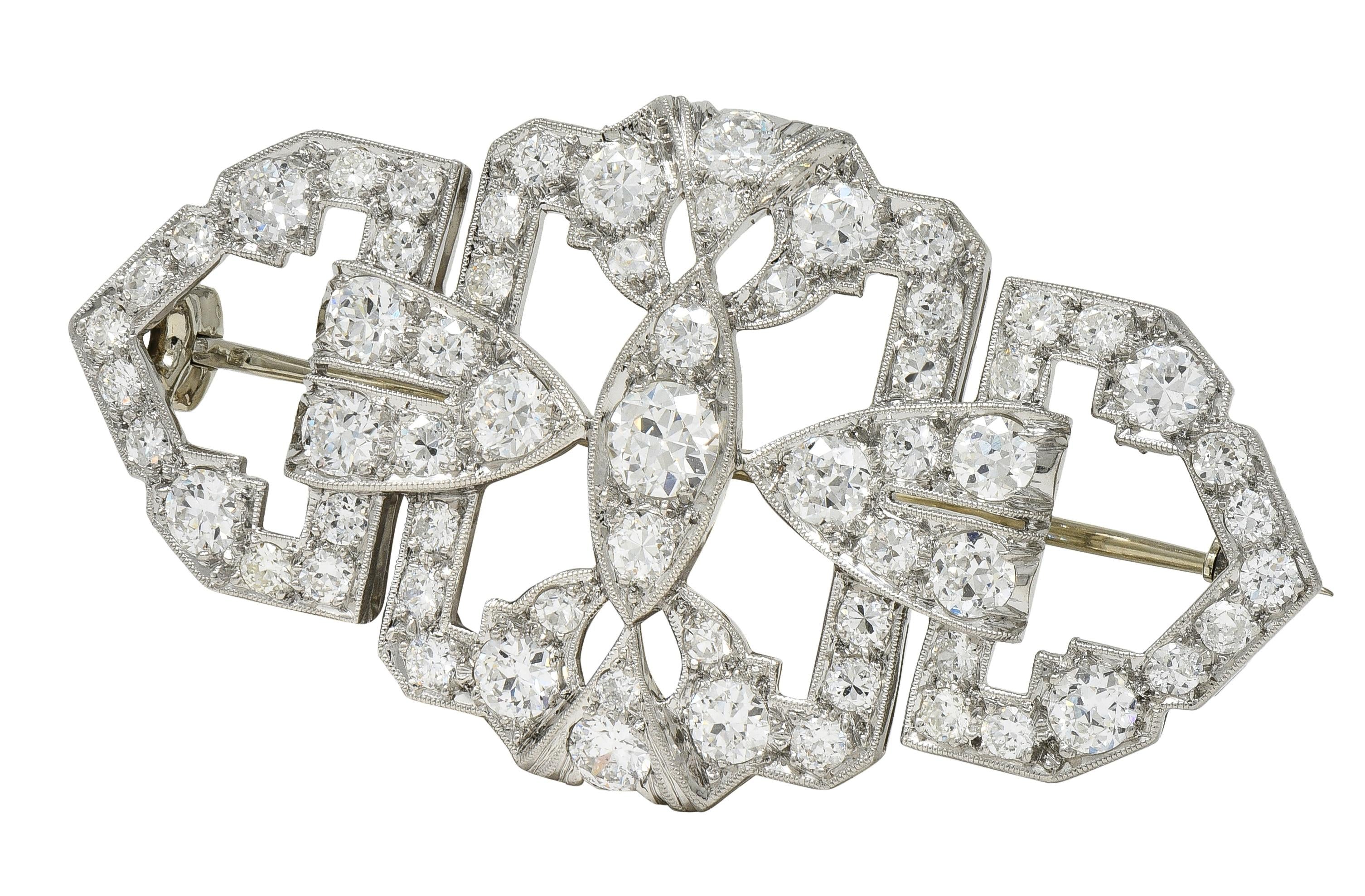 Maurice Tishman Art Deco 4.73 CTW Diamond Platinum Vintage Geometric Bar Brooch