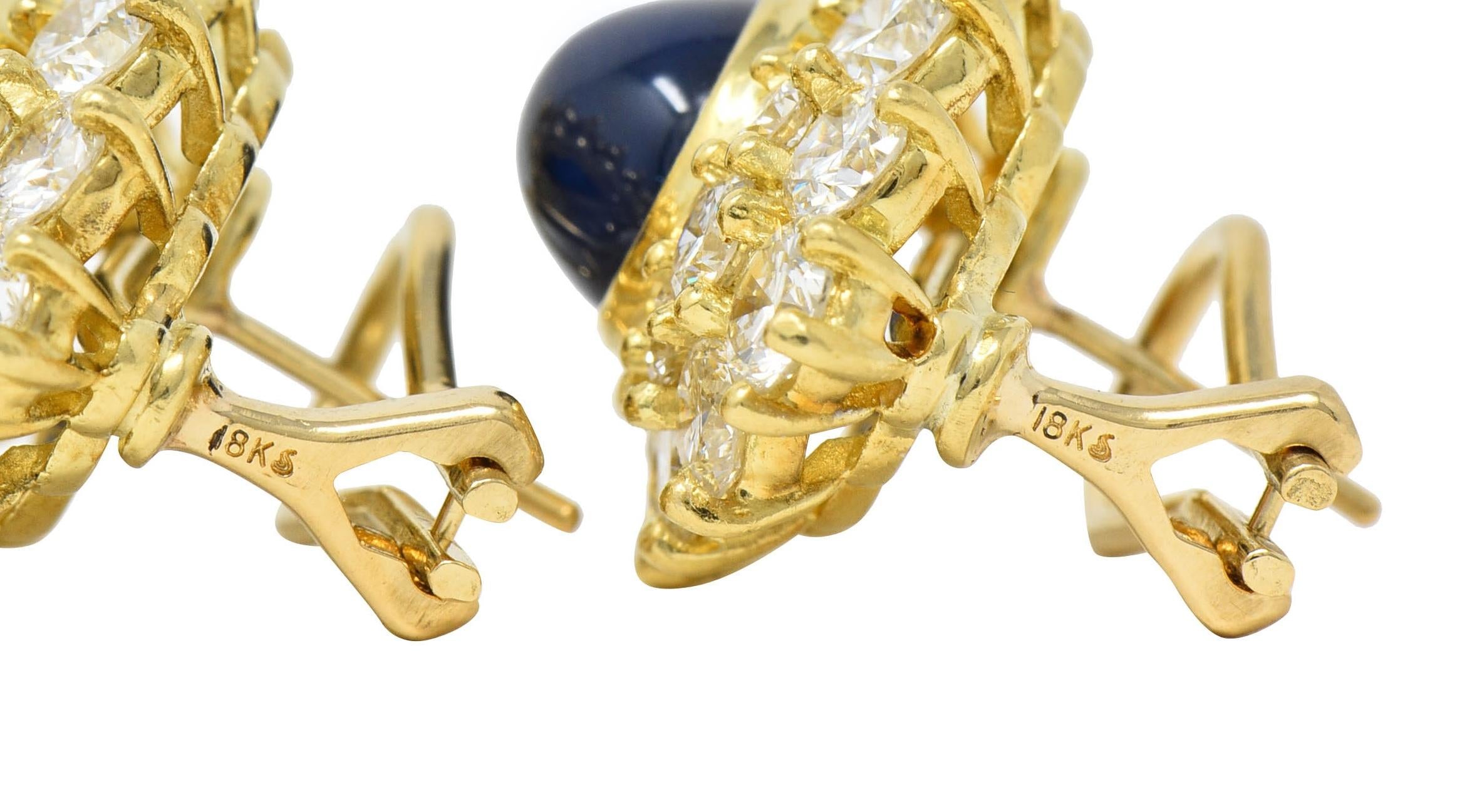 1980's 14.56 CTW Sapphire Diamond Cluster 18K Gold Vintage Cluster Earrrings