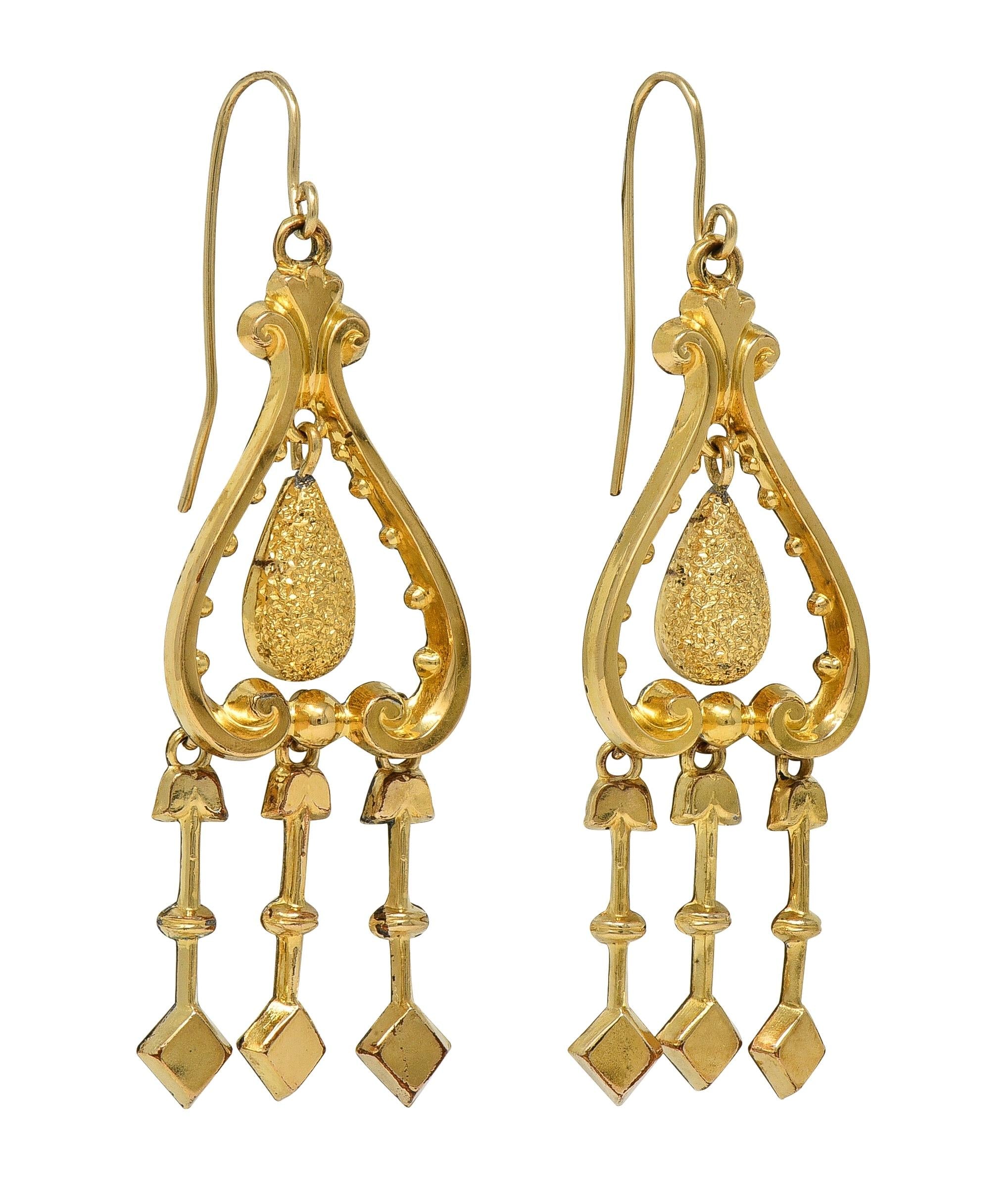Victorian 14 Karat Yellow Gold Fringe Antique Drop Earrings