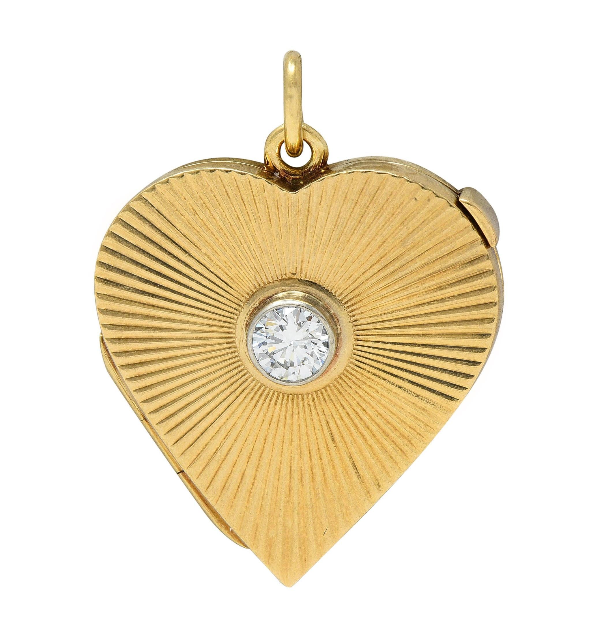 Mid-Century Diamond 14 Karat Yellow Gold Vintage Heart Locket Pendant
