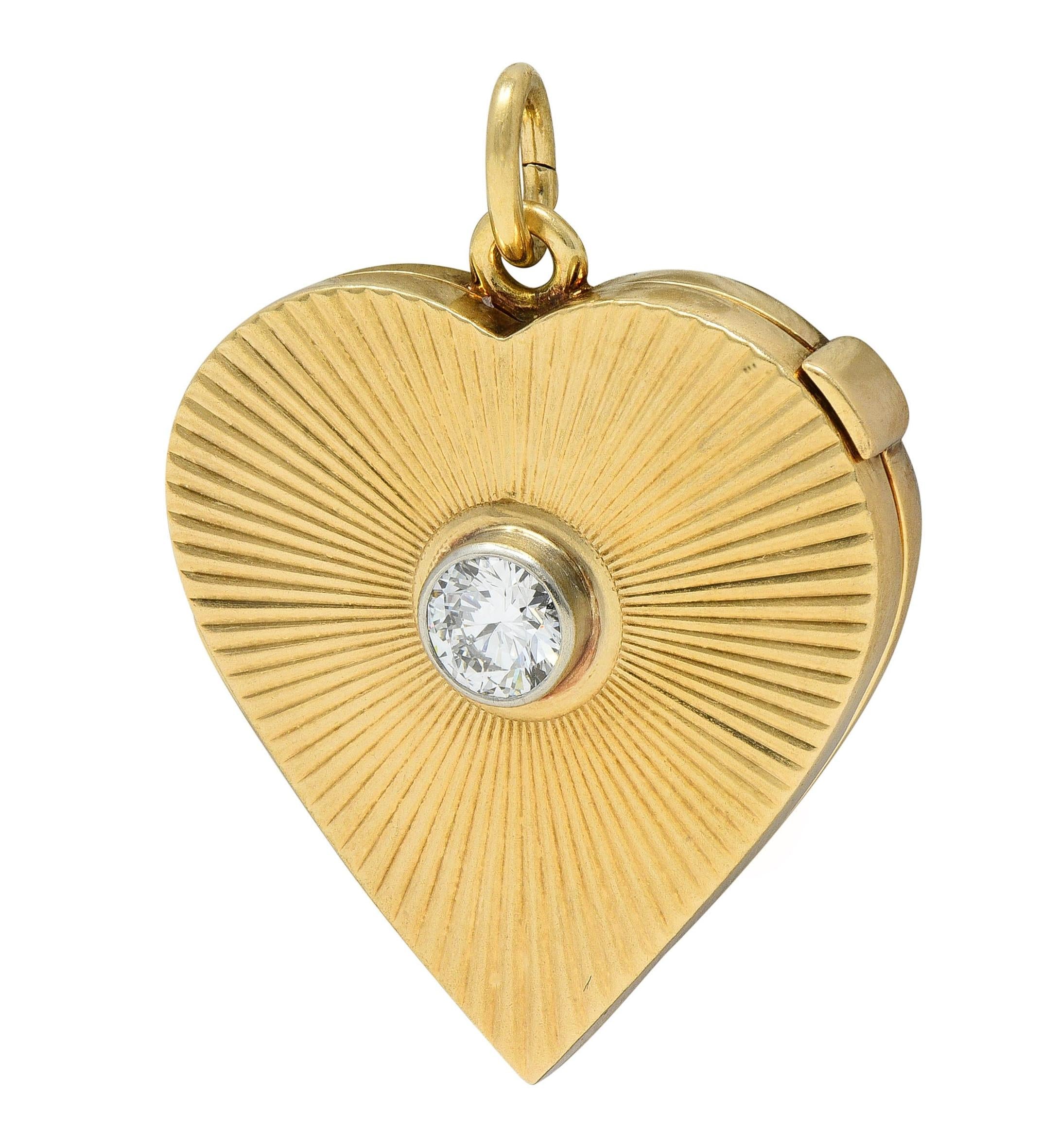 Mid-Century Diamond 14 Karat Yellow Gold Vintage Heart Locket Pendant
