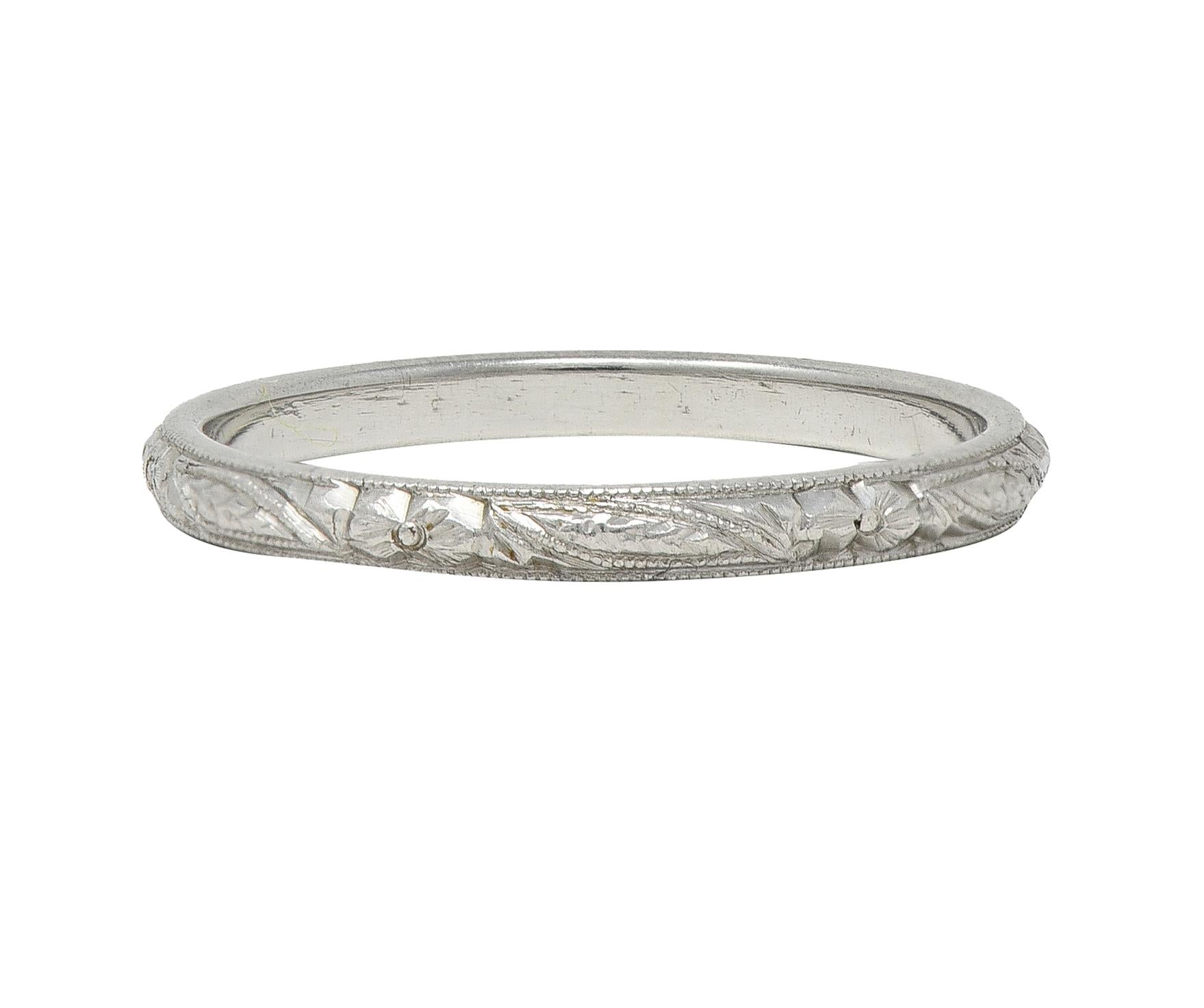 Art Deco Platinum Orange Blossom Vintage Stacking Wedding Band Ring