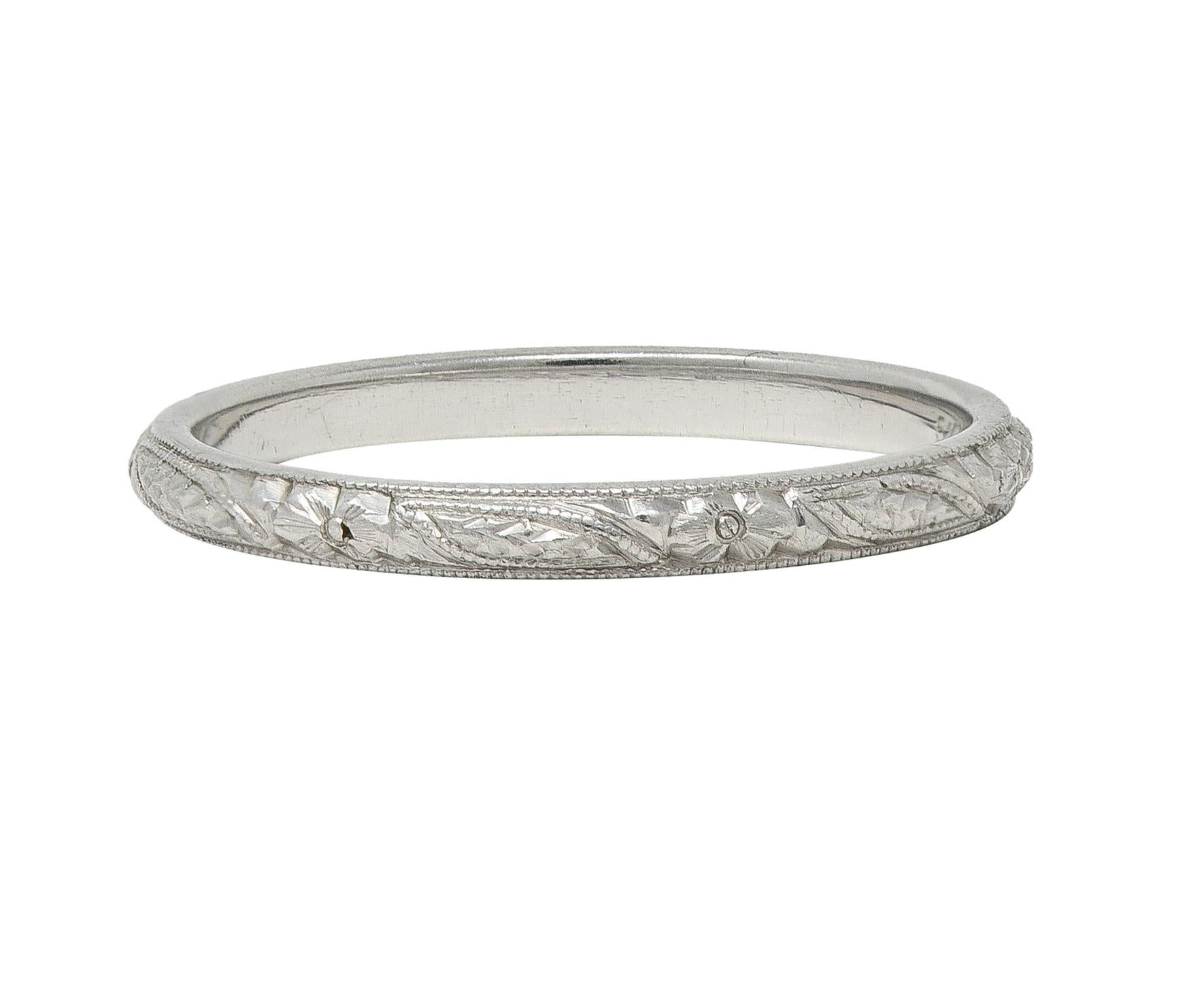 Art Deco Platinum Orange Blossom Vintage Stacking Wedding Band Ring