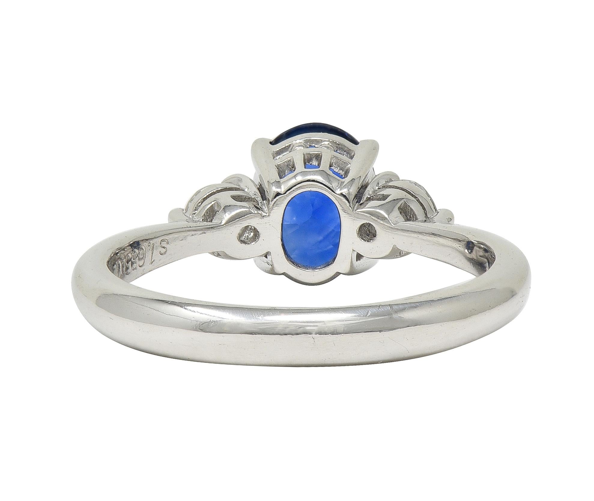 Contemporary 1.89 CTW Sapphire Diamond Platinum Three Stone Ring