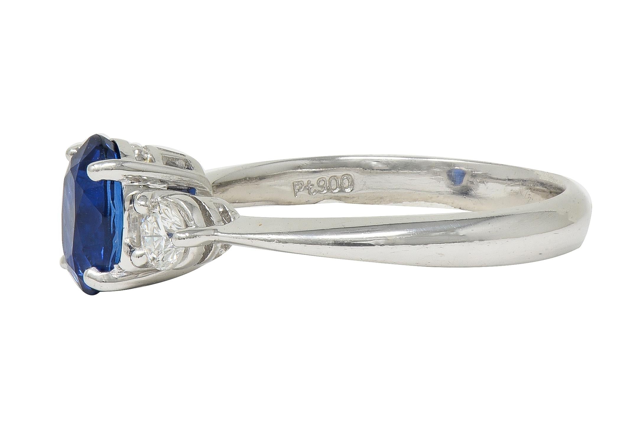 Contemporary 1.89 CTW Sapphire Diamond Platinum Three Stone Ring