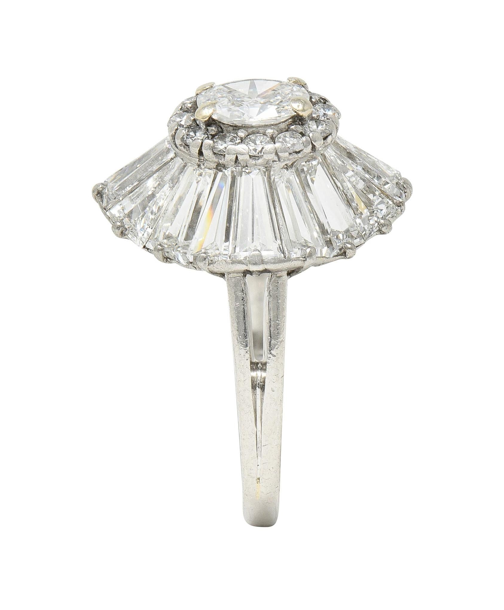 Mid-Century 3.95 CTW Diamond Platinum Vintage Ballerina Halo Cocktail Ring
