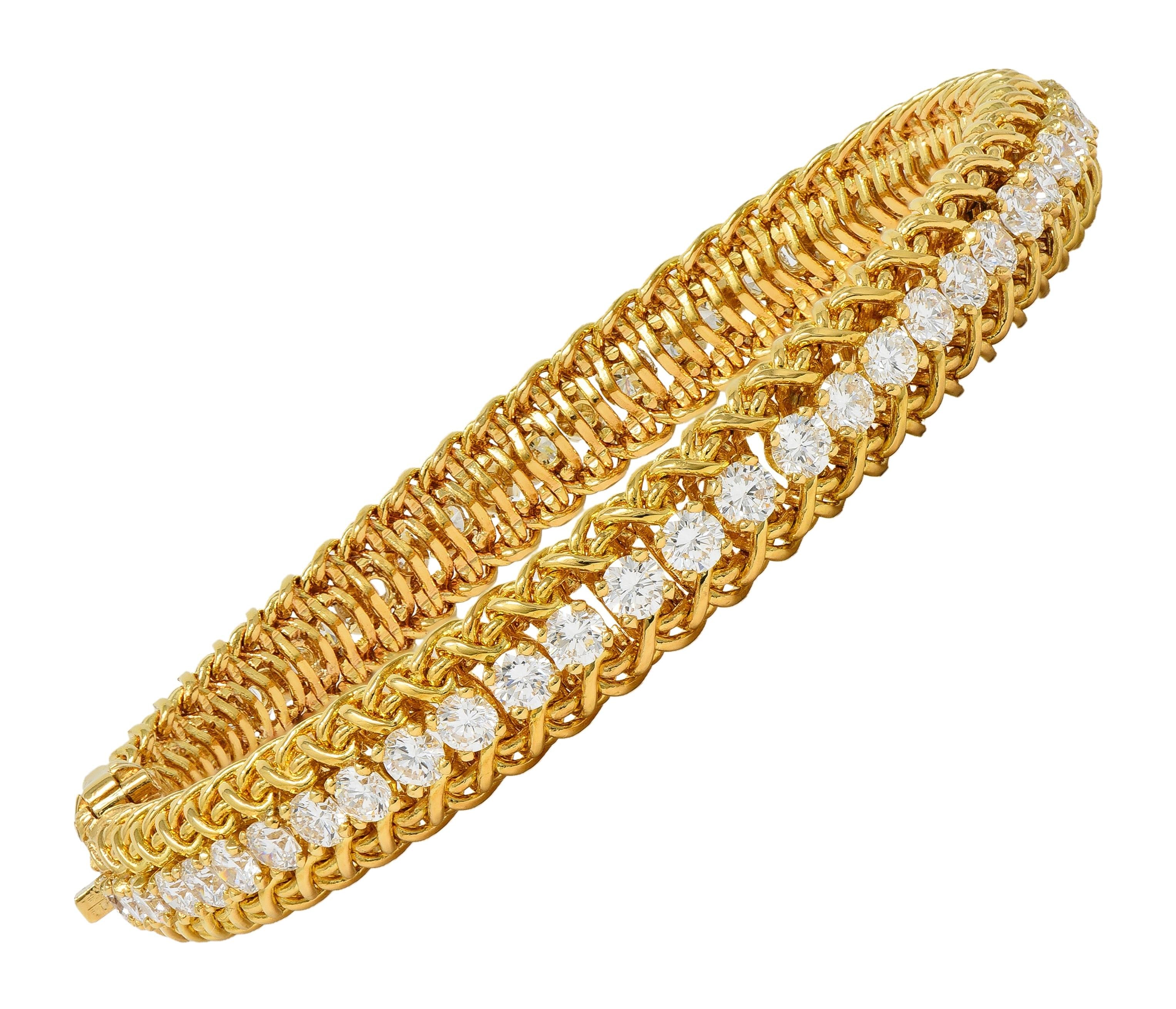 Oscar Heyman 5.80 CTW Diamond 18 Karat Yellow Gold Vintage Woven Line Bracelet