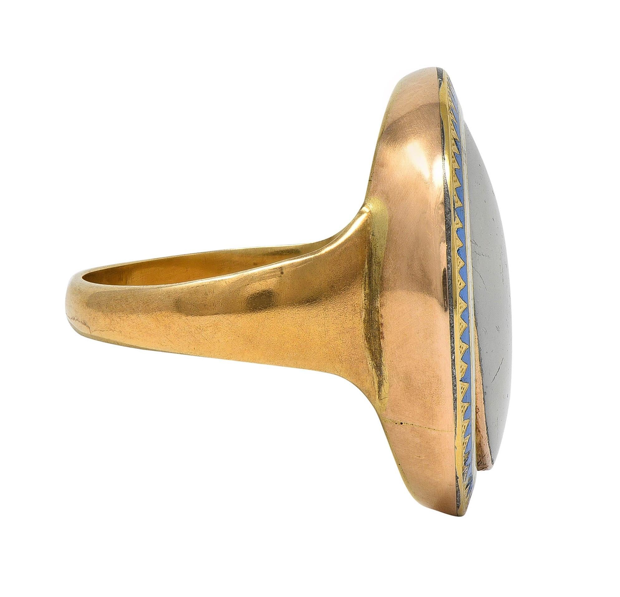Georgian Enamel 14 Karat Yellow Gold Painted Lady Antique Portrait Signet Ring