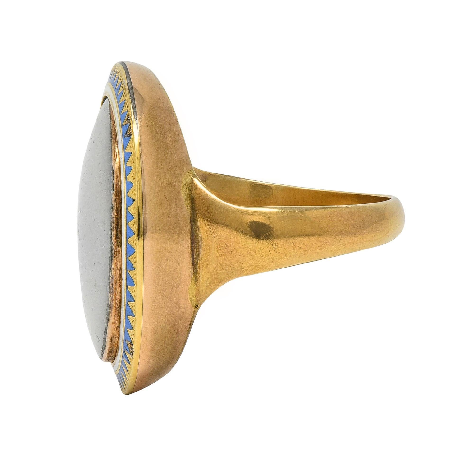 Georgian Enamel 14 Karat Yellow Gold Painted Lady Antique Portrait Signet Ring