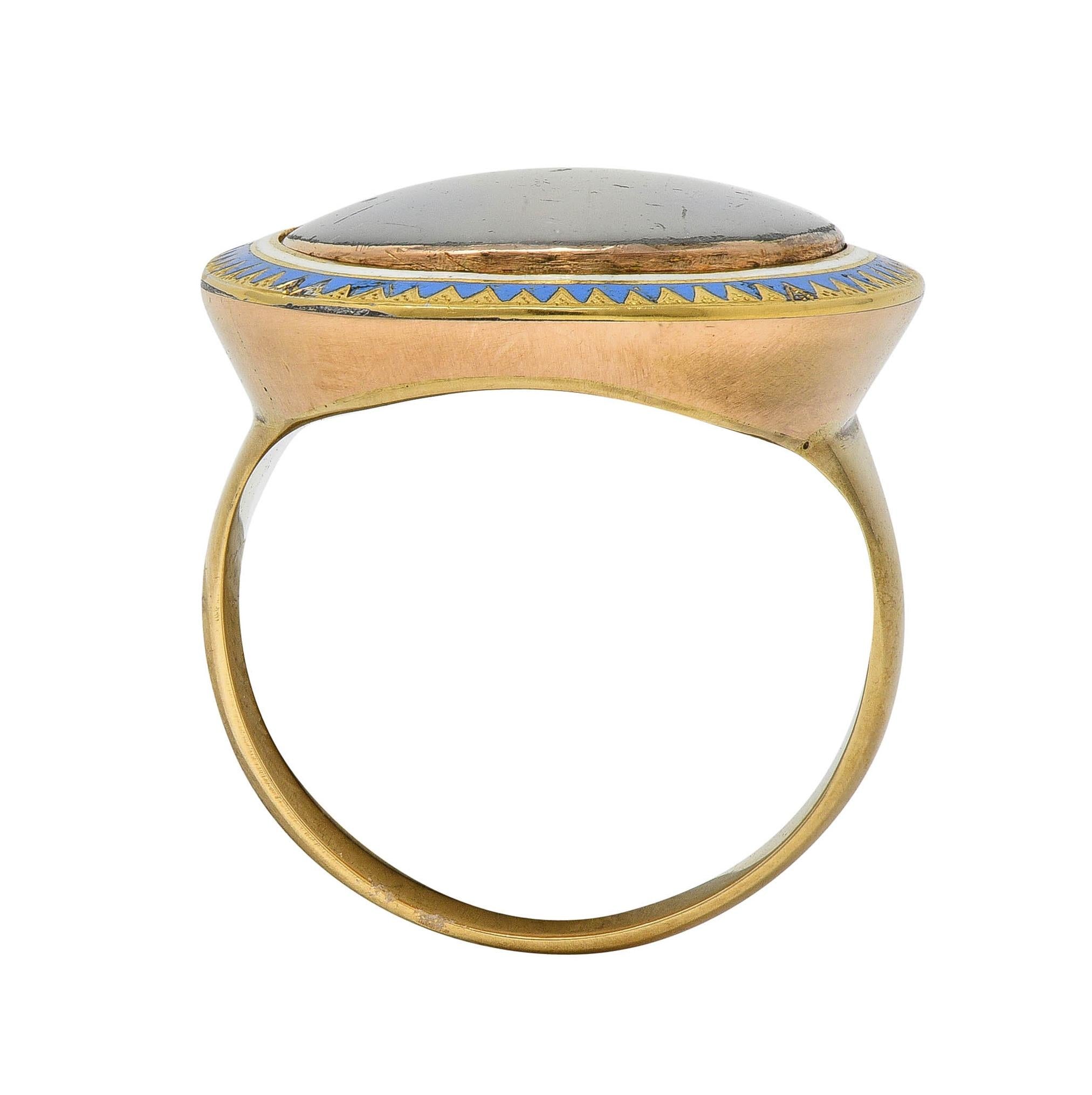 Georgian Enamel 14 Karat Yellow Gold Painted Lady Antique Portrait Signet Ring