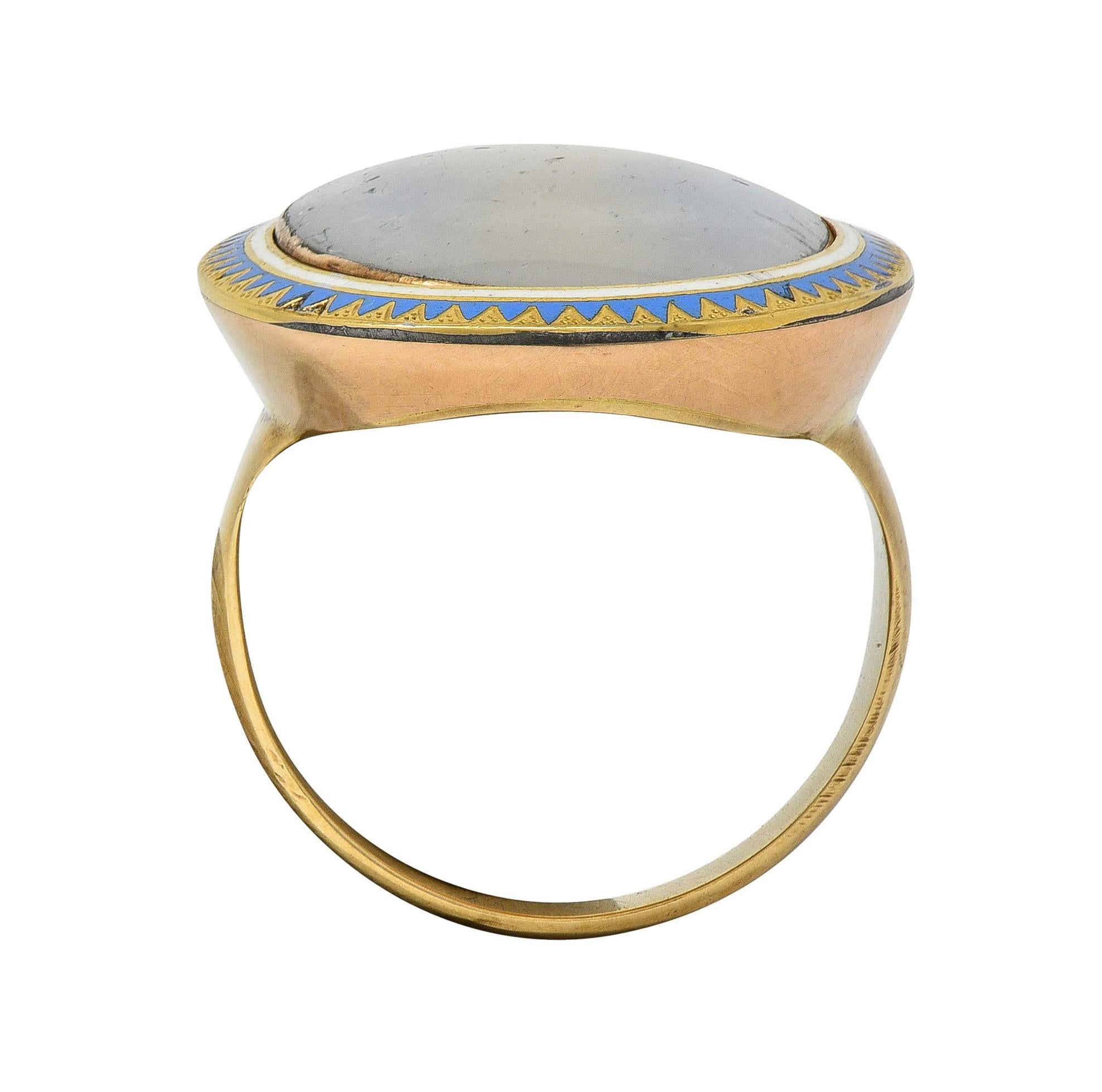 Georgian Enamel 14 Karat Yellow Gold Painted Lady Antique Portrait Signet Ring
