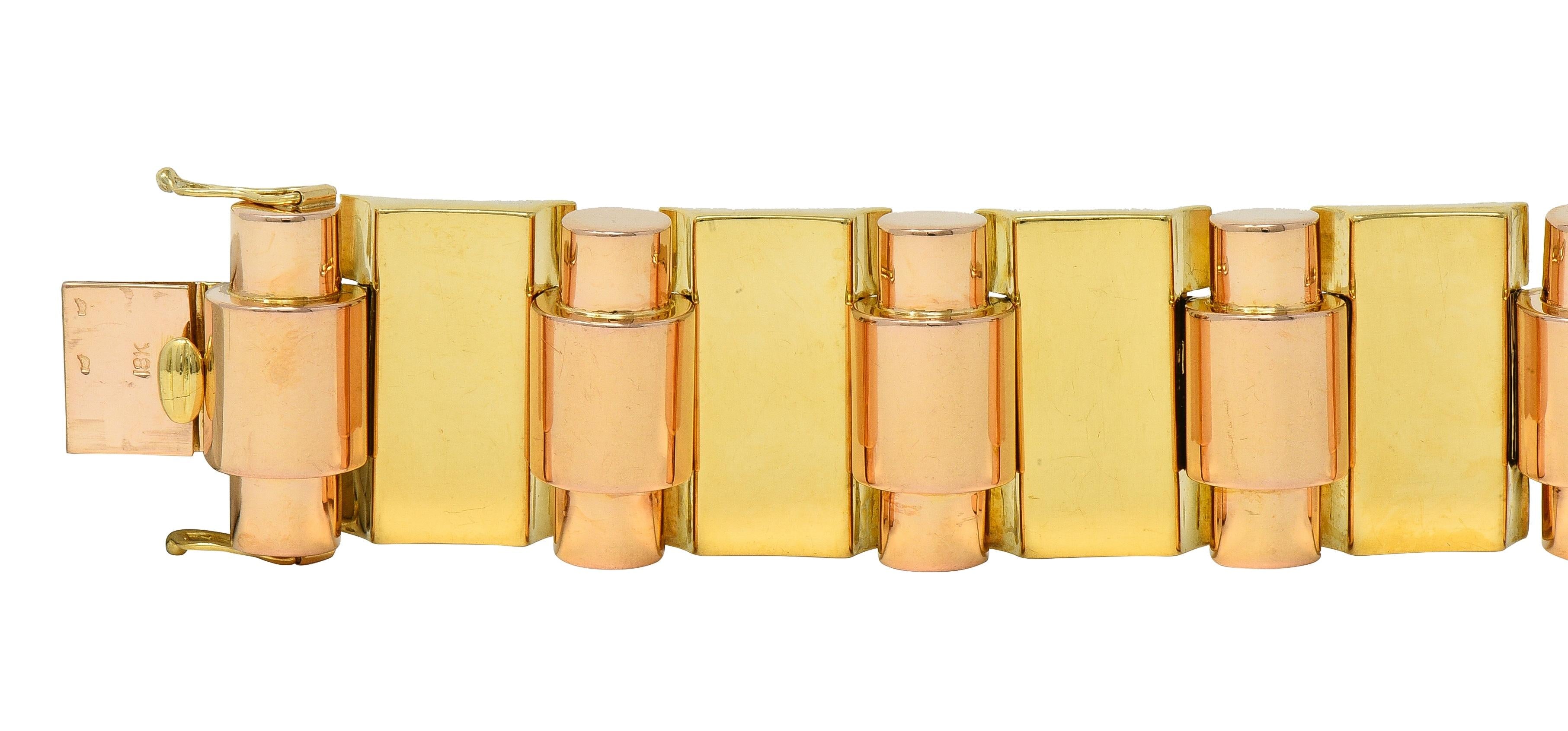 Retro French 18 Karat Two-Tone Yellow Rose Gold Vintage Tank Bracelet