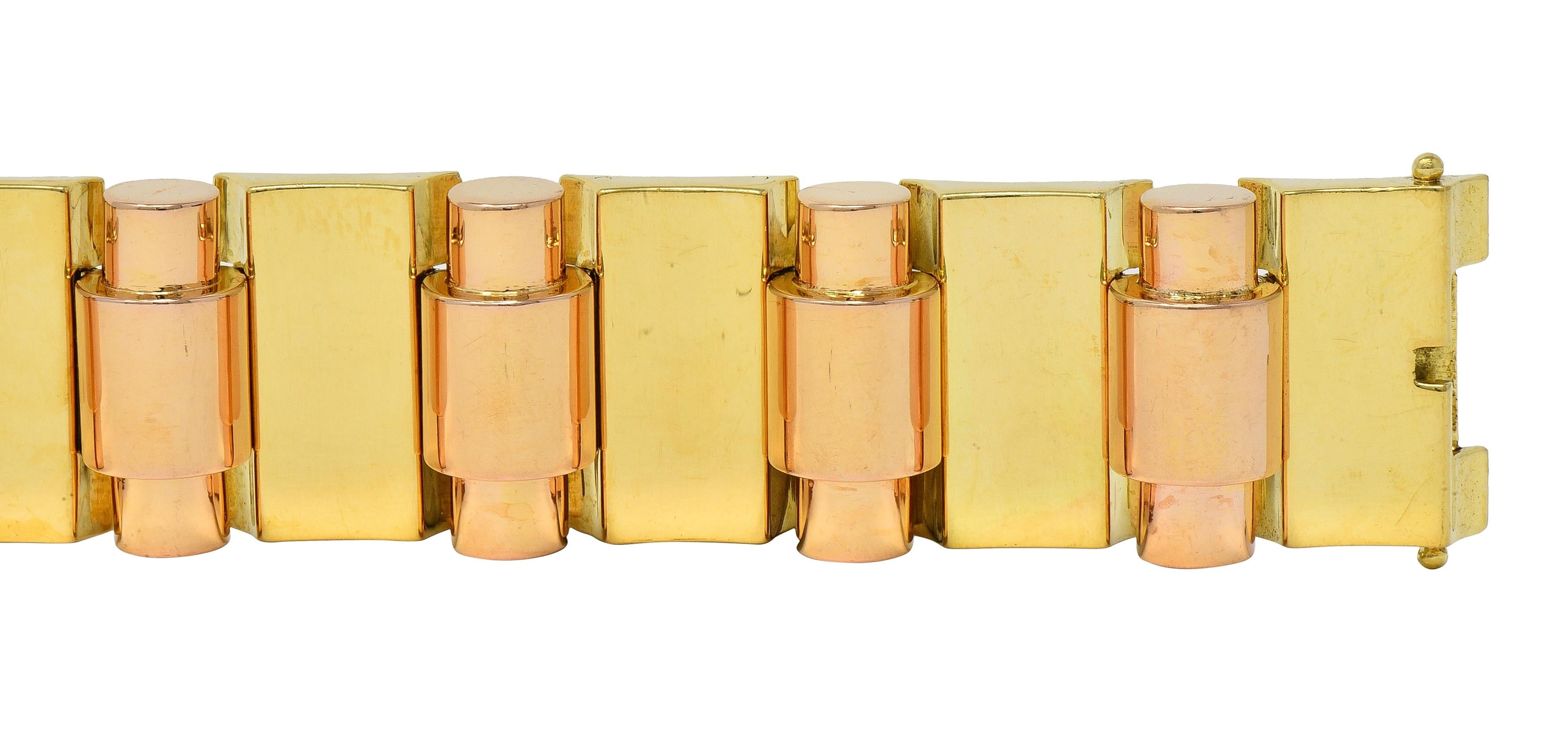 Retro French 18 Karat Two-Tone Yellow Rose Gold Vintage Tank Bracelet