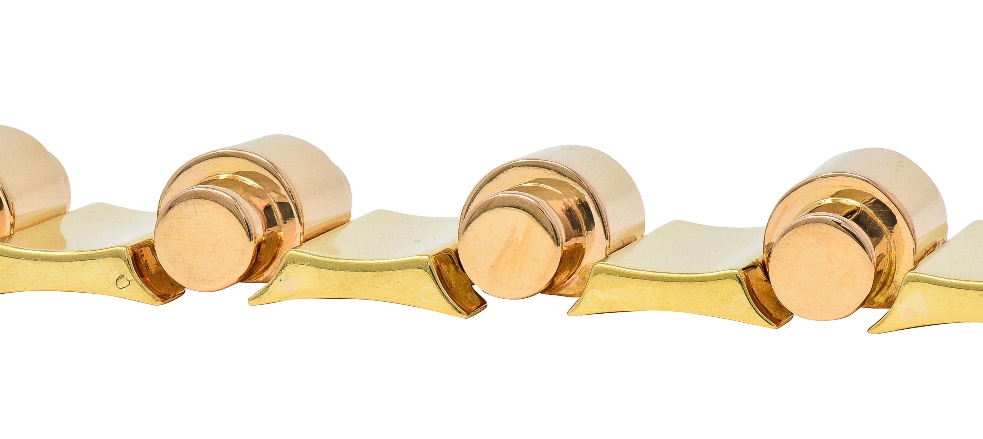 Retro French 18 Karat Two-Tone Yellow Rose Gold Vintage Tank Bracelet