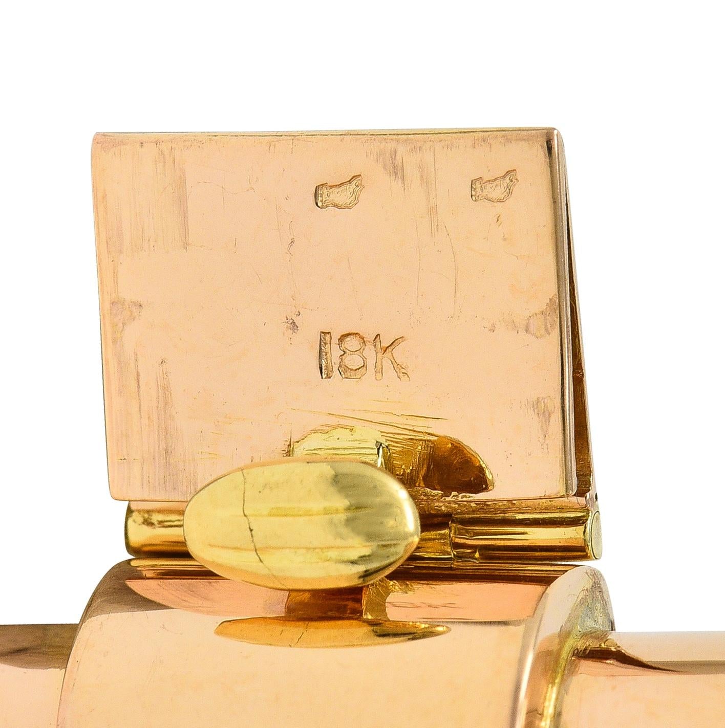 Retro French 18 Karat Two-Tone Yellow Rose Gold Vintage Tank Bracelet