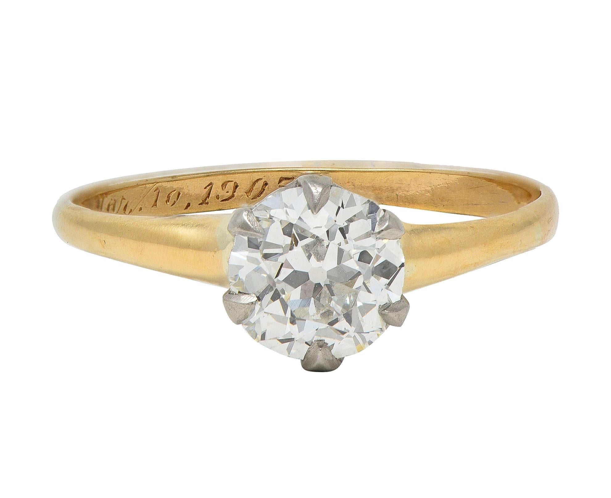1905 1.22 CTW Diamond Platinum 14K Gold Antique Solitaire Engagement Ring