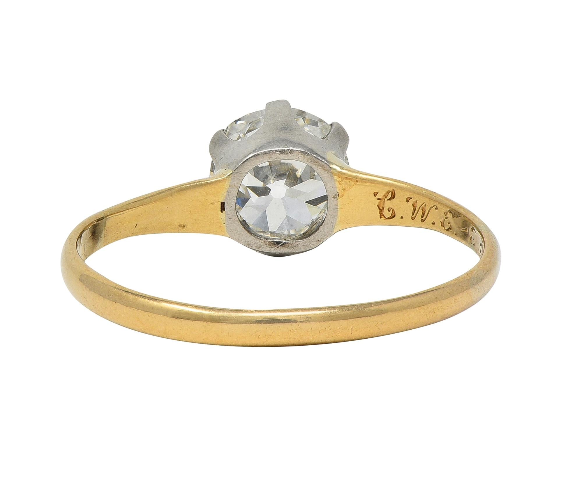 1905 1.22 CTW Diamond Platinum 14K Gold Antique Solitaire Engagement Ring