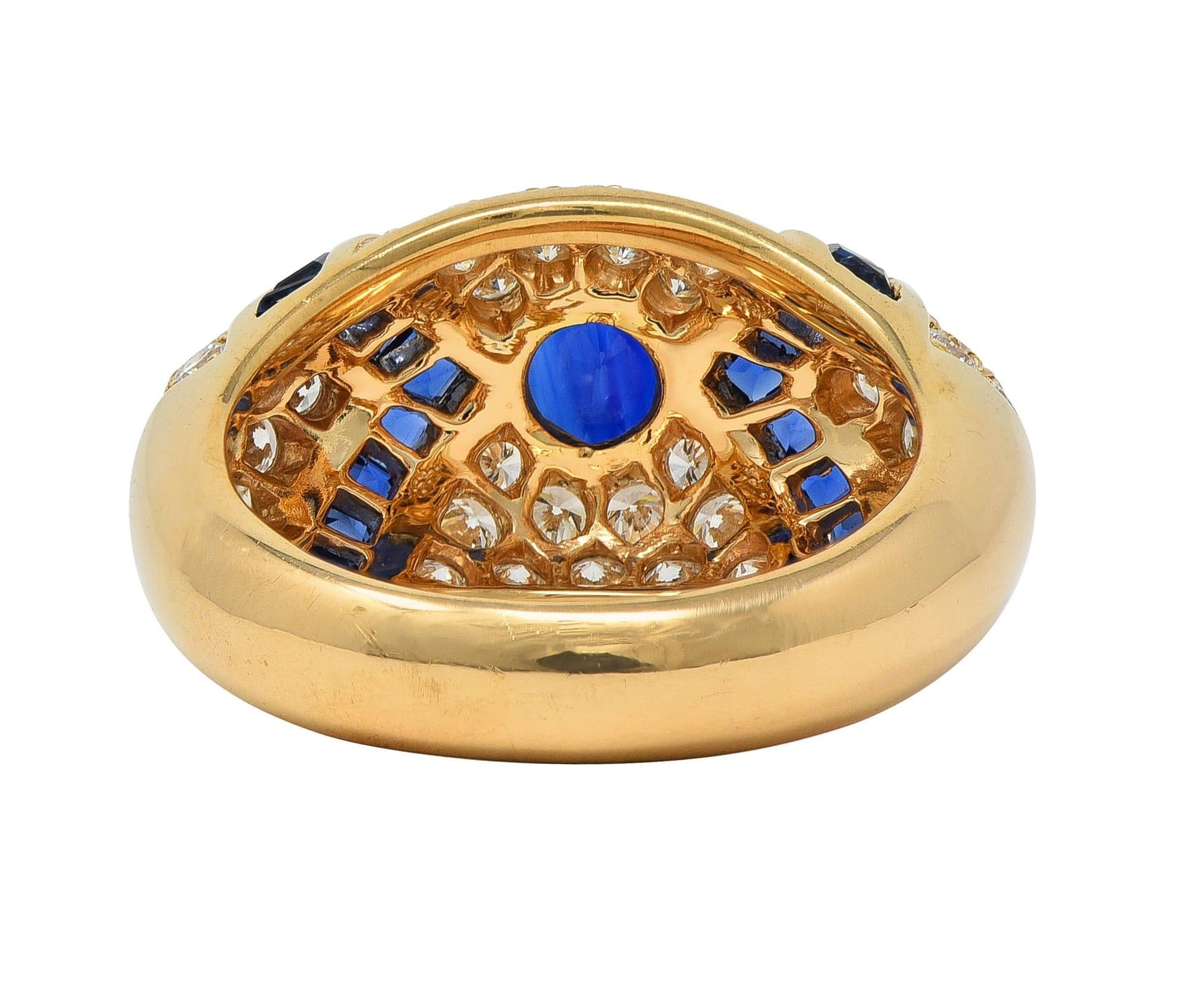 Oscar Heyman 1980's Sapphire Diamond 18 Karat Yellow Gold Vintage Bombé Ring