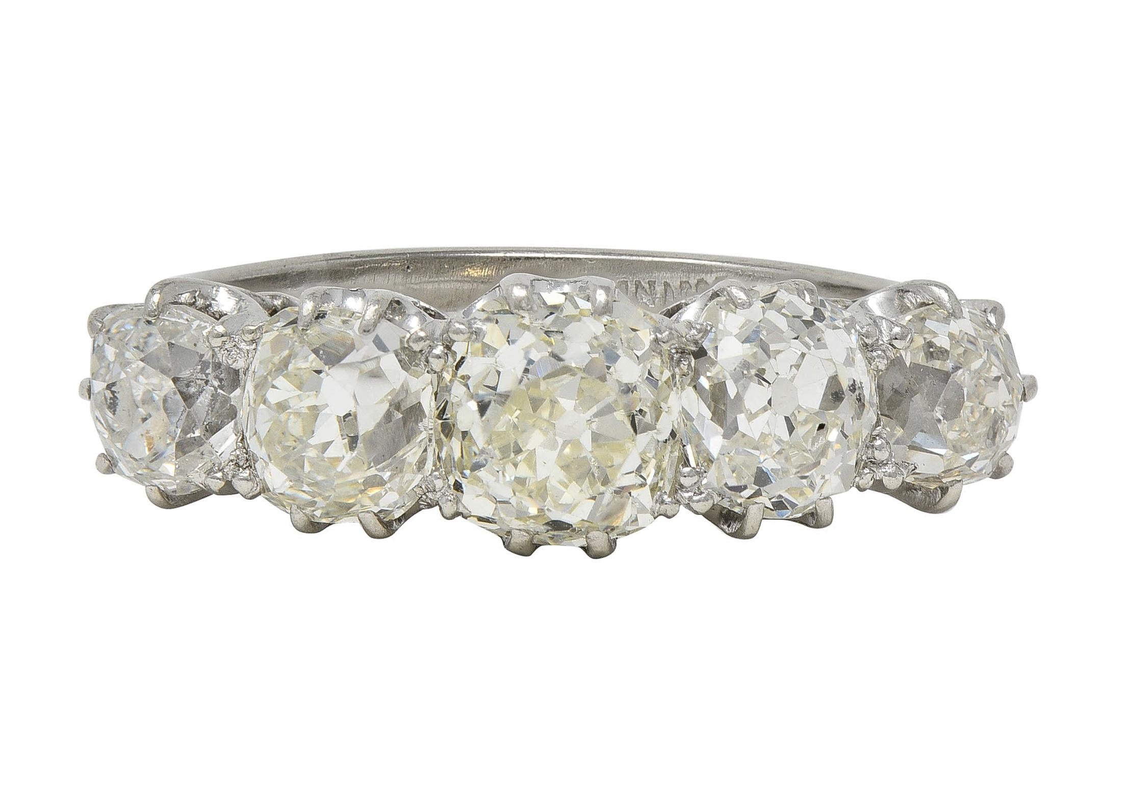 Edwardian 3.10 CTW Old Mine Cut Diamond Platinum Antique Band Ring