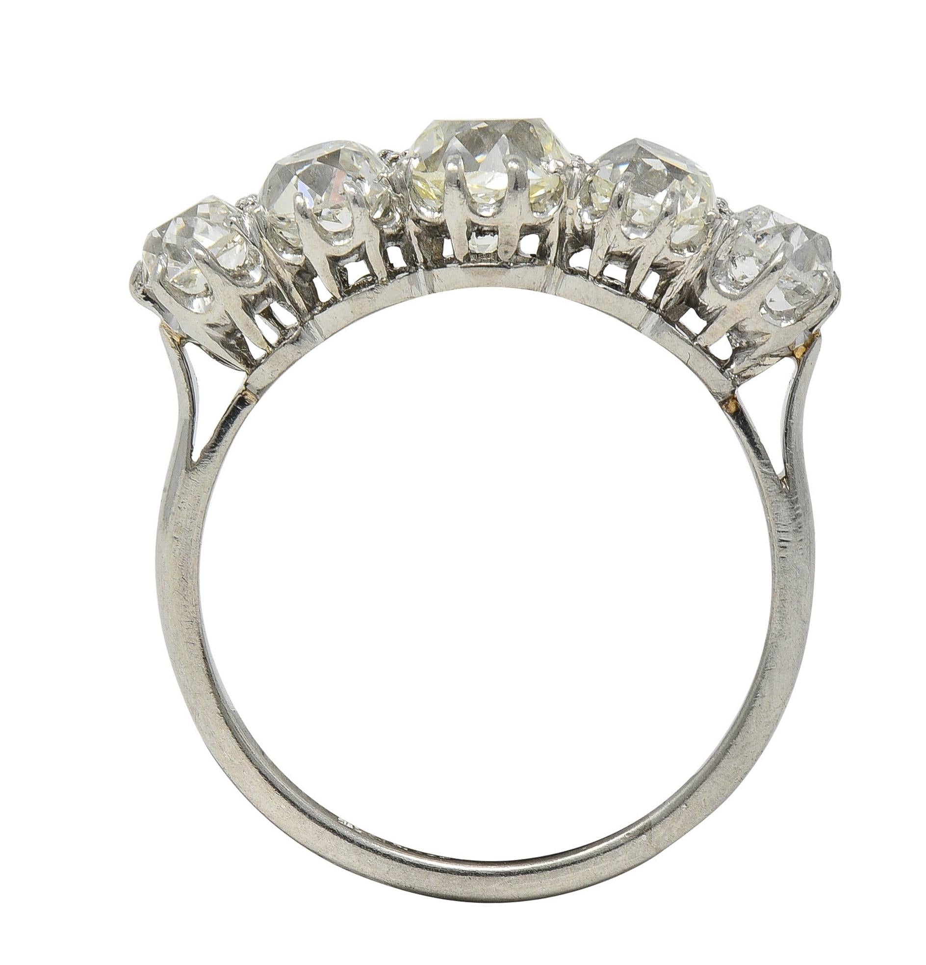 Edwardian 3.10 CTW Old Mine Cut Diamond Platinum Antique Band Ring