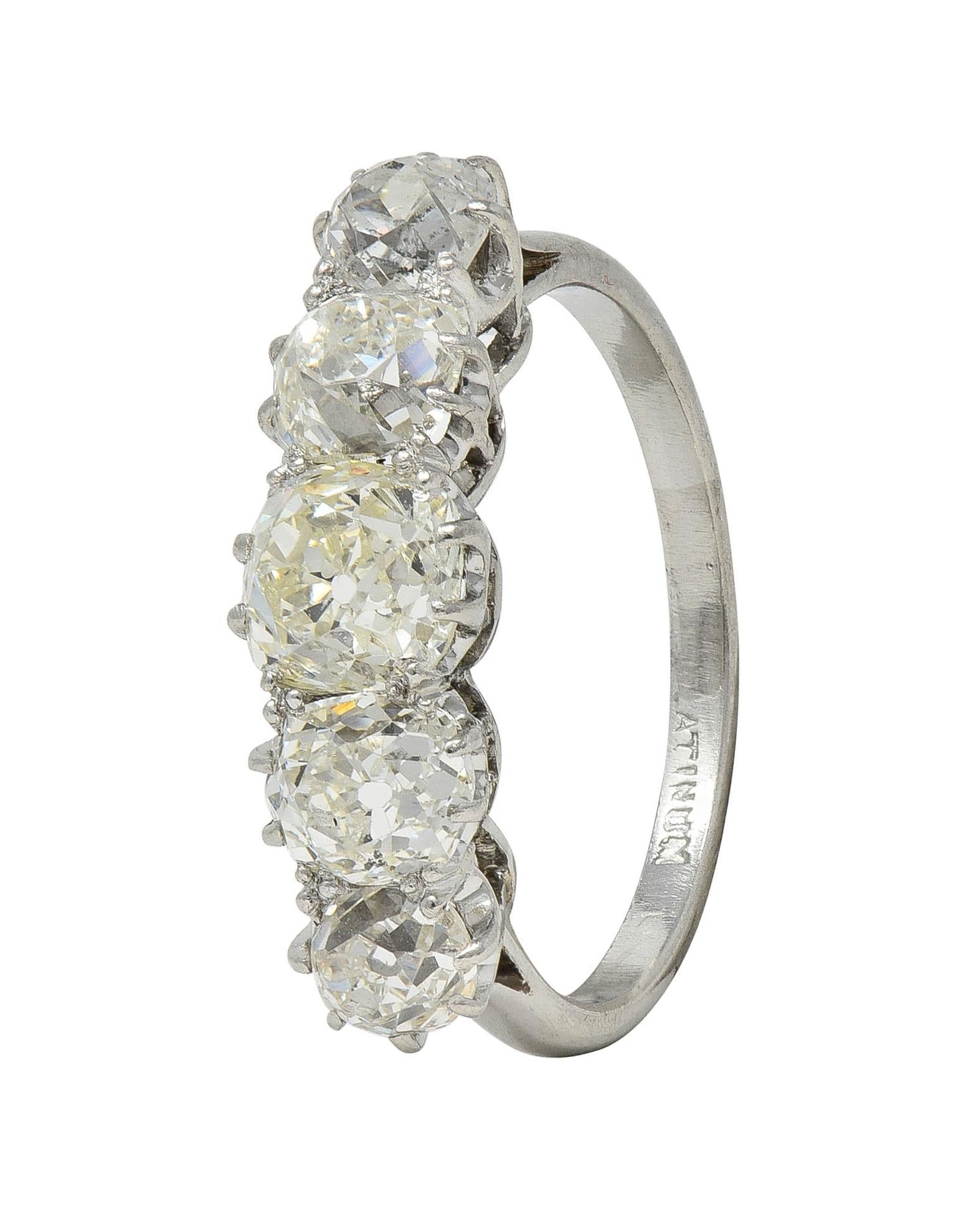 Edwardian 3.10 CTW Old Mine Cut Diamond Platinum Antique Band Ring