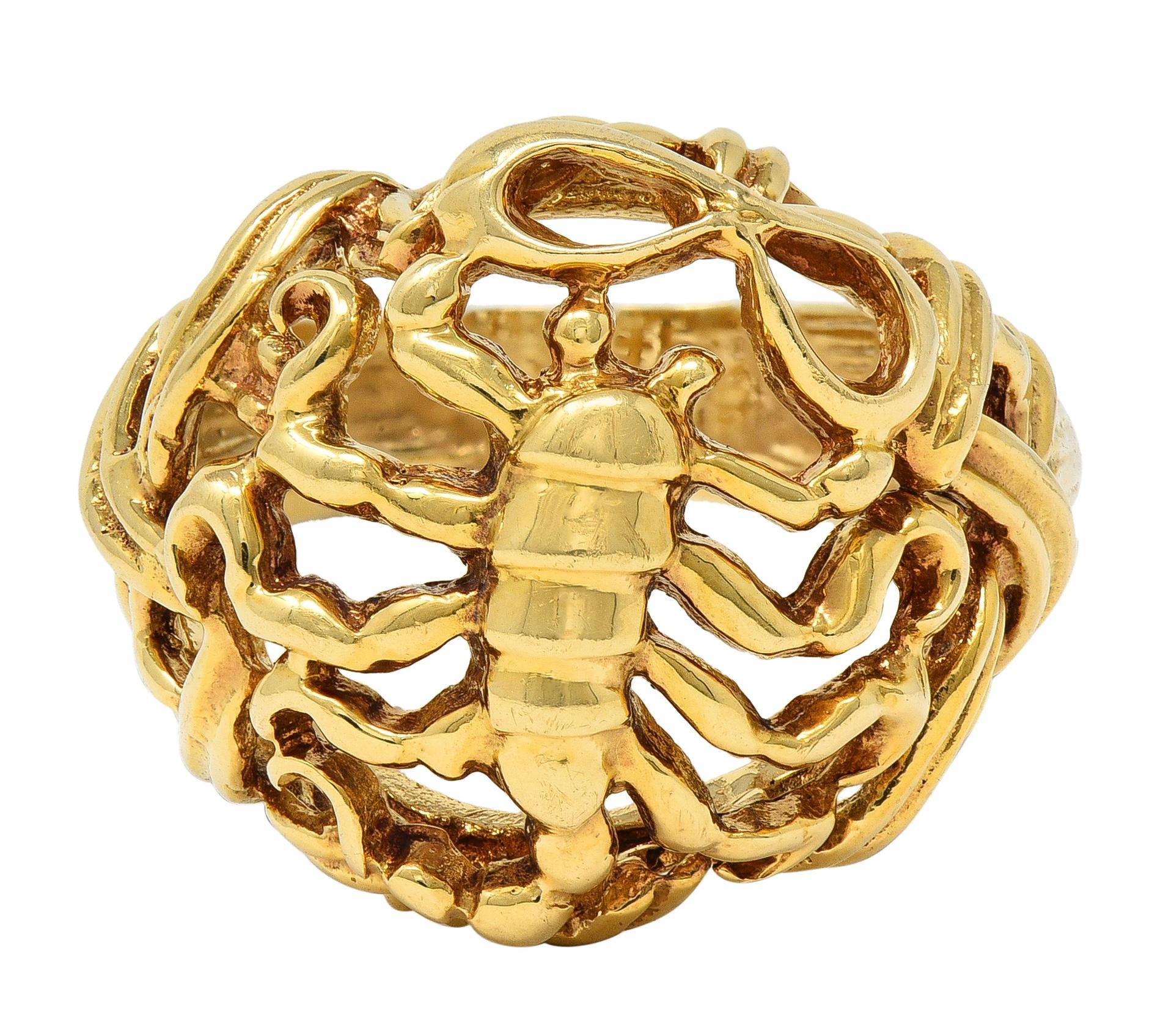 1970's 14 Karat Yellow Gold Vintage Scorpio Zodiac Dome Ring