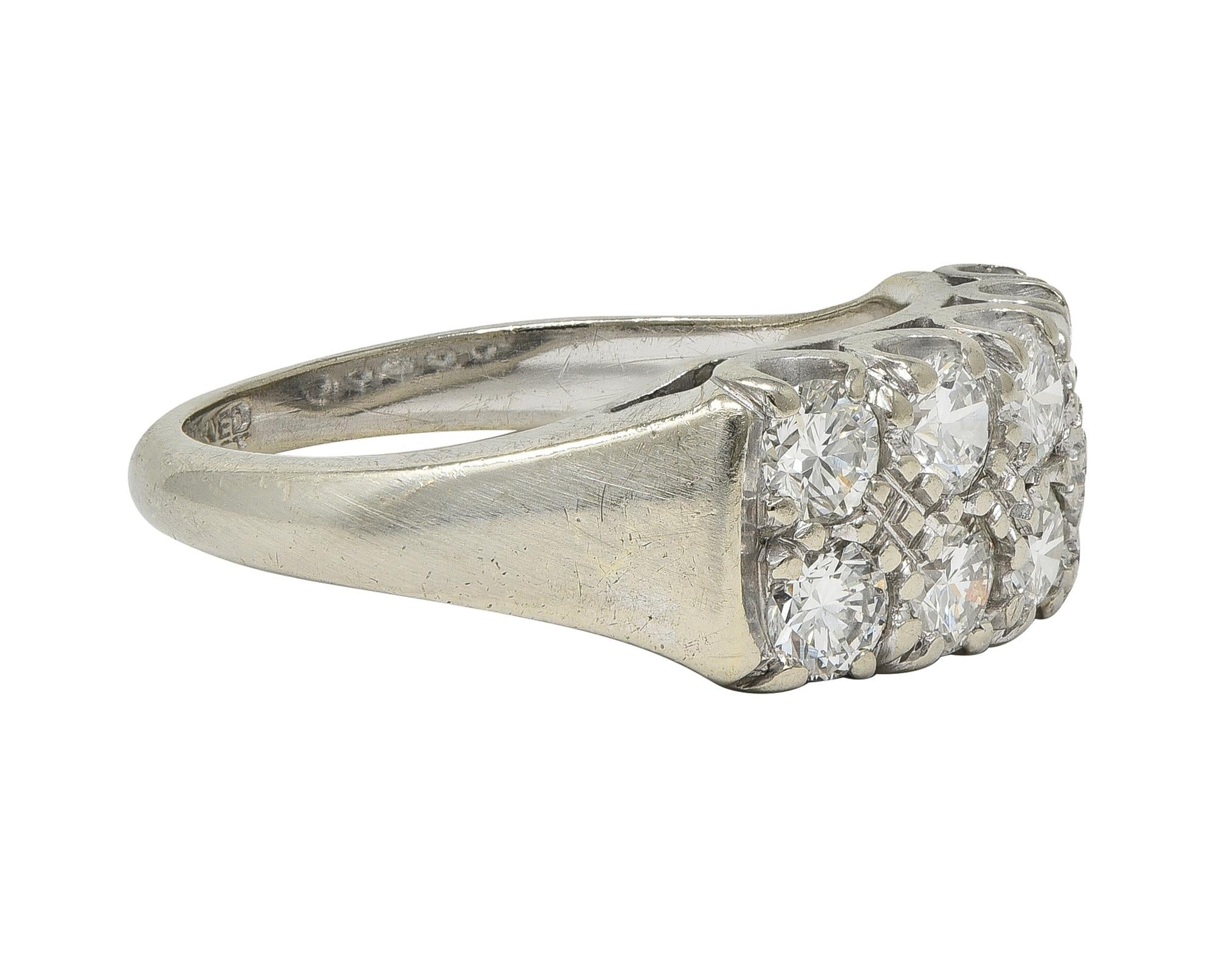 Mid-Century 1.00 CTW Diamond 14K Gold Vintage Two-Row Fishtail Wedding Band Ring