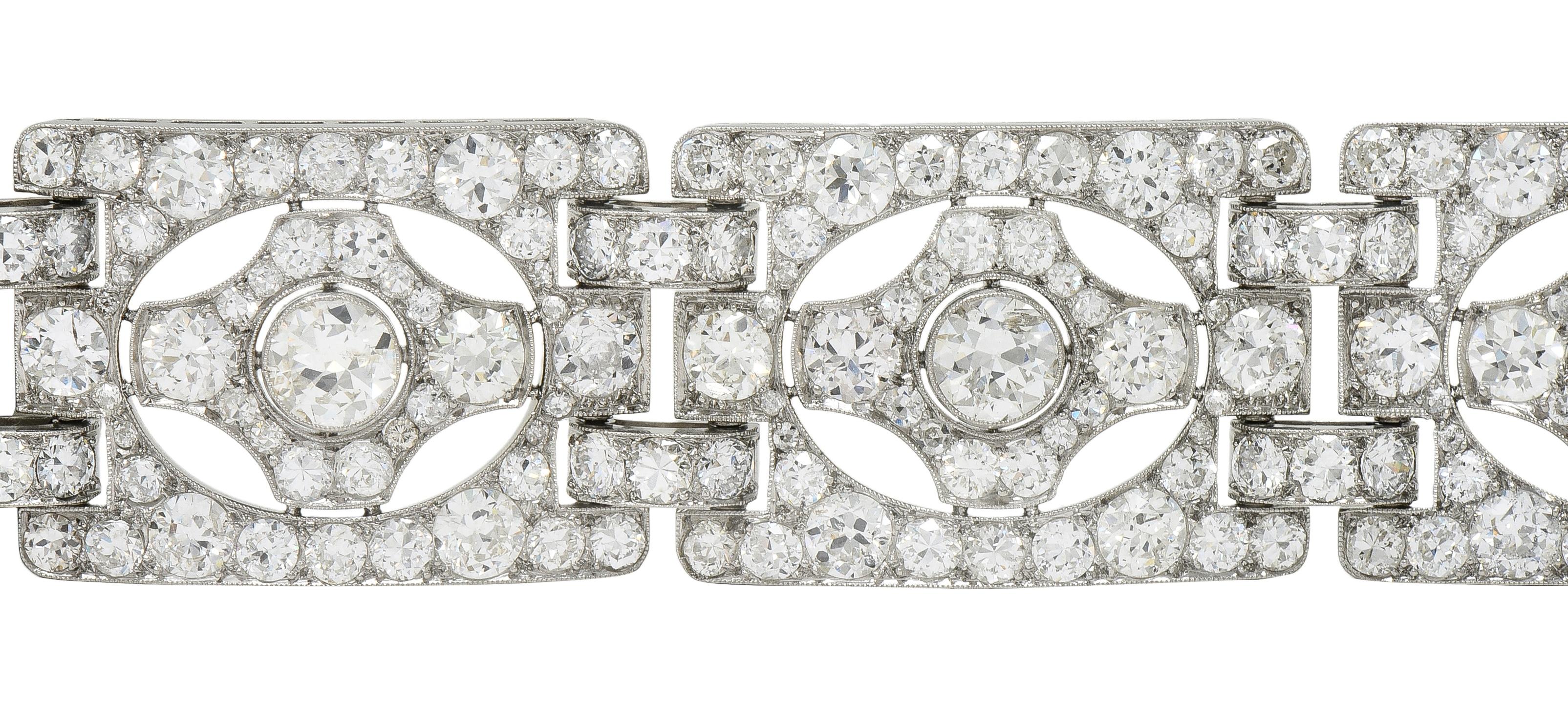 Art Deco French 39.78 CTW Diamond Platinum Vintage Geometric Panel Link Bracelet