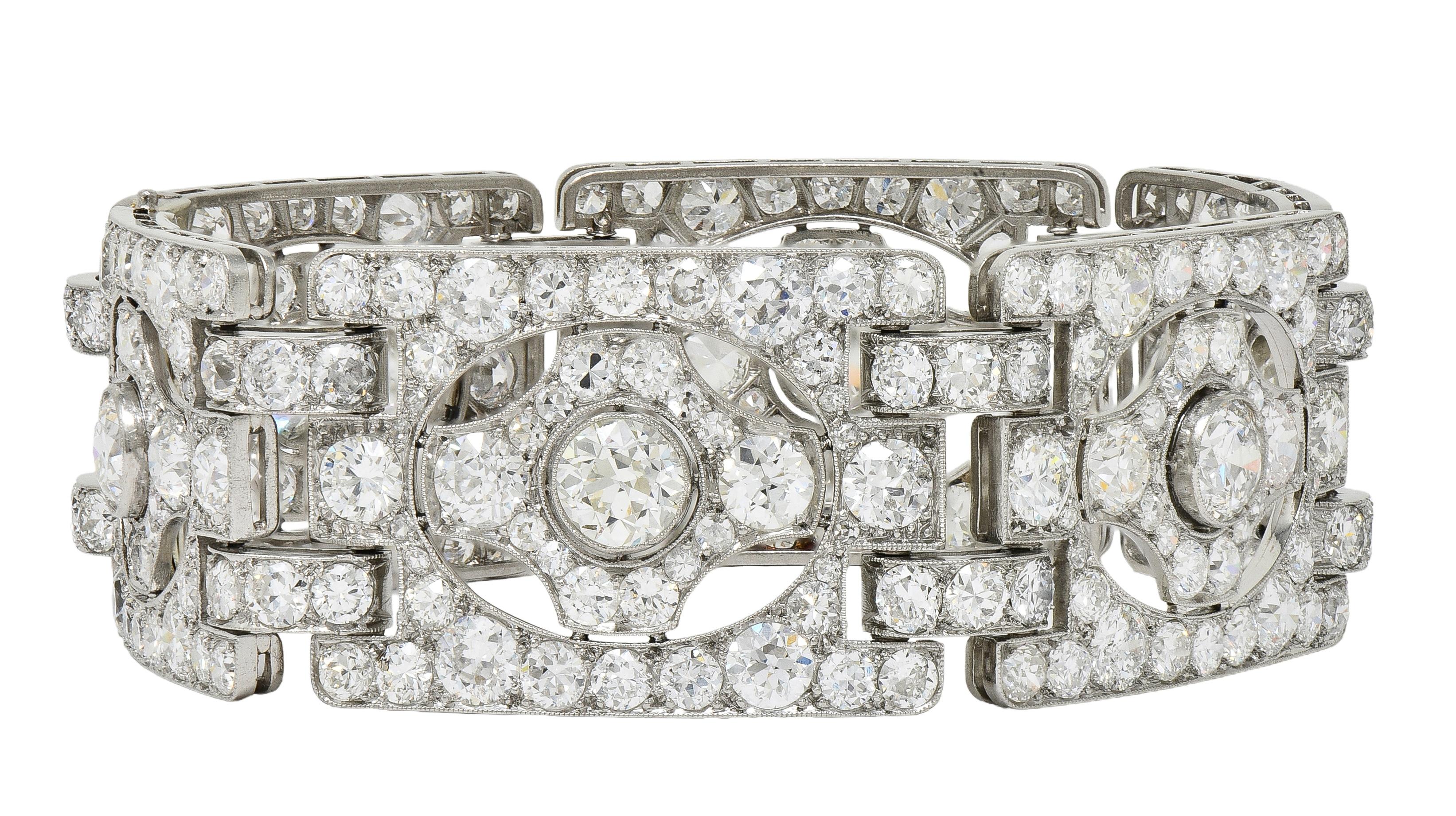 Art Deco French 39.78 CTW Diamond Platinum Vintage Geometric Panel Link Bracelet