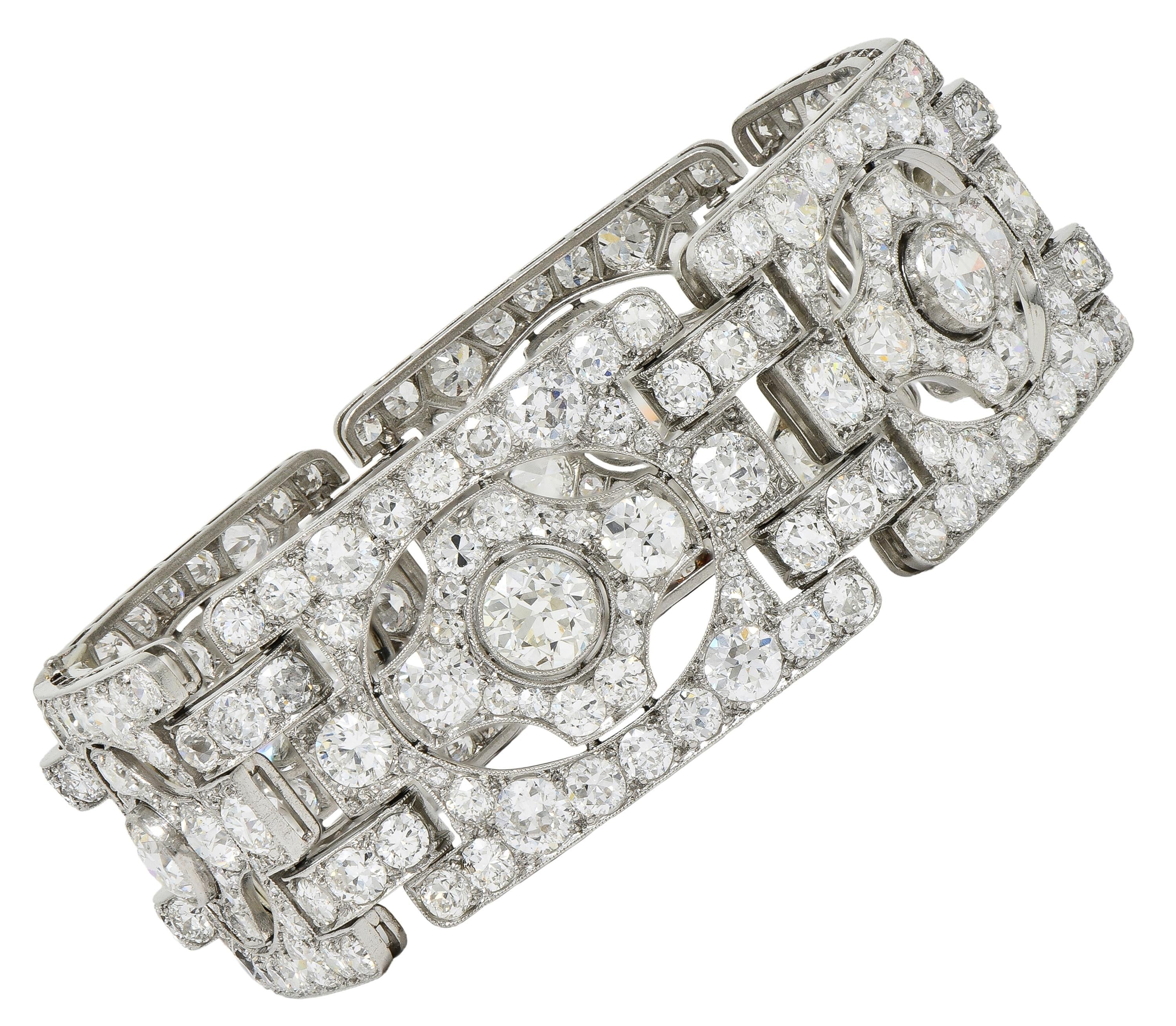 Art Deco French 39.78 CTW Diamond Platinum Vintage Geometric Panel Link Bracelet