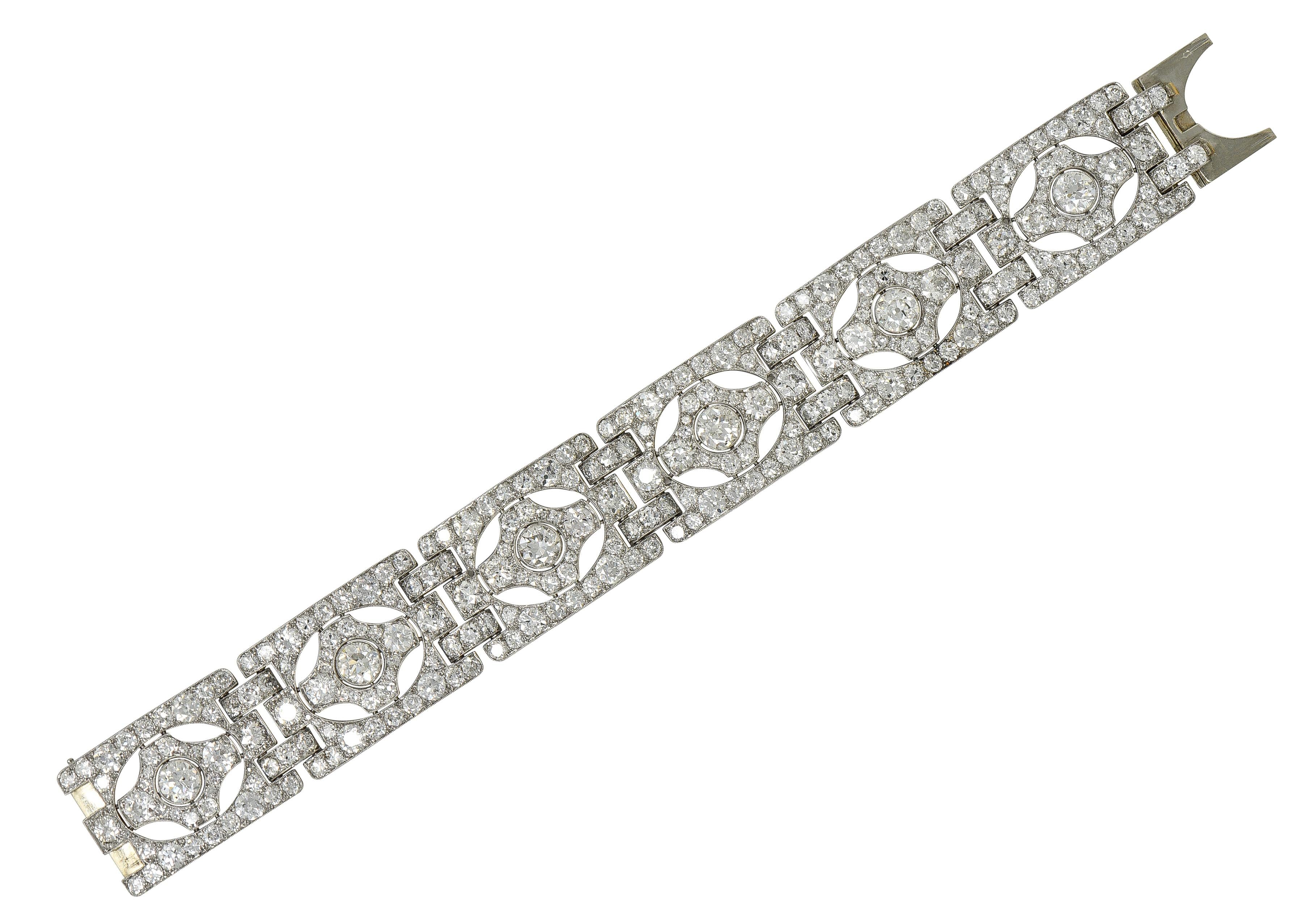 Art Deco French 39.78 CTW Diamond Platinum Vintage Geometric Panel Link Bracelet