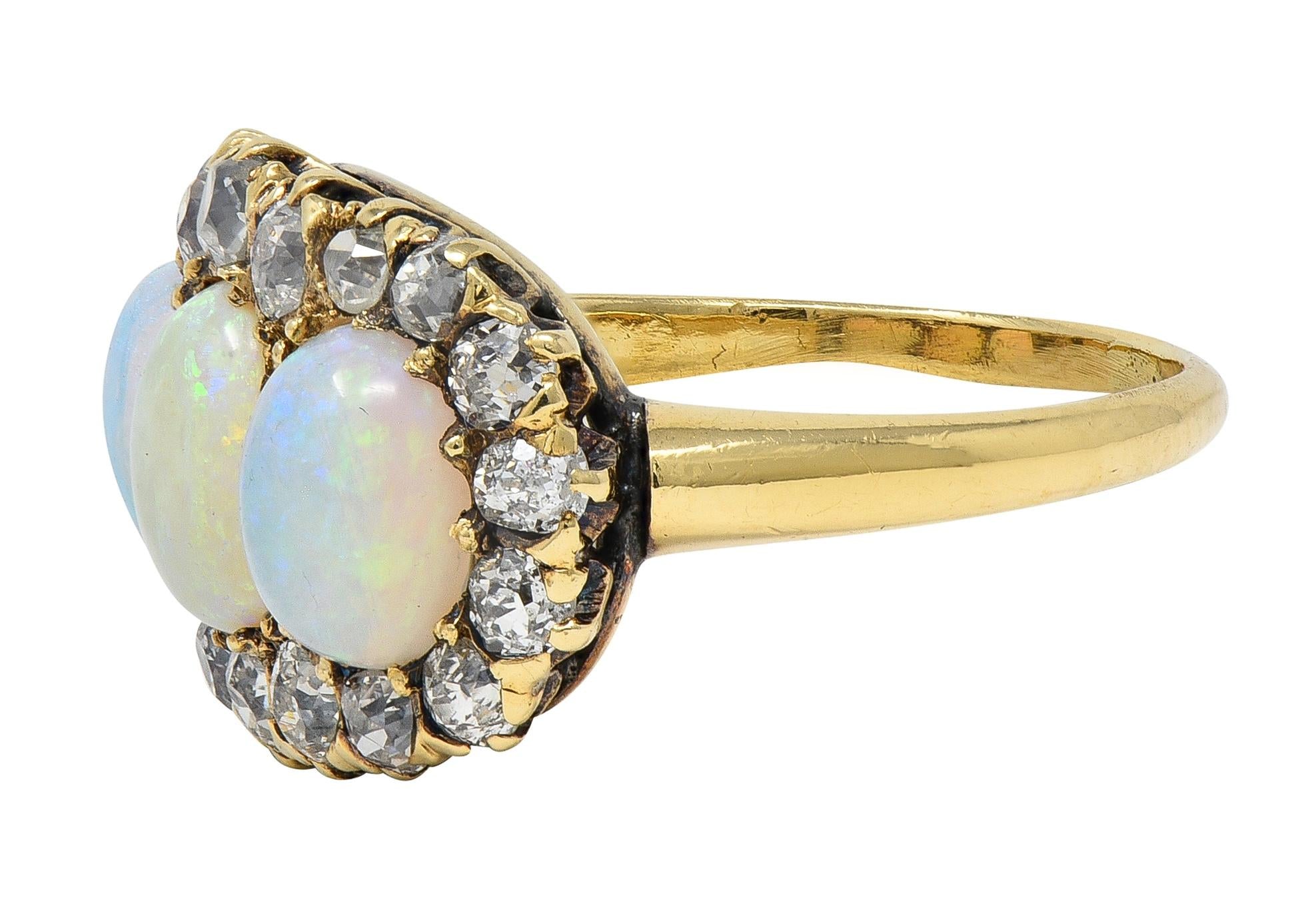 Victorian Opal Diamond 14 Karat Yellow Gold Antique Opal Cluster Ring