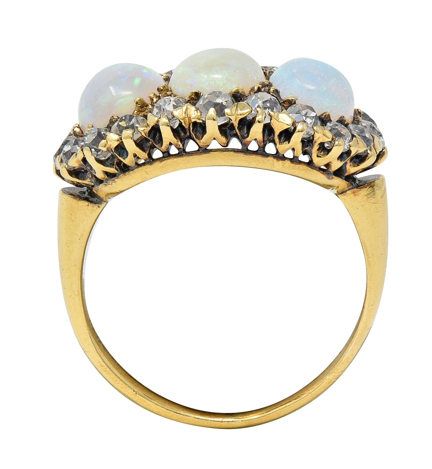 Victorian Opal Diamond 14 Karat Yellow Gold Antique Opal Cluster Ring