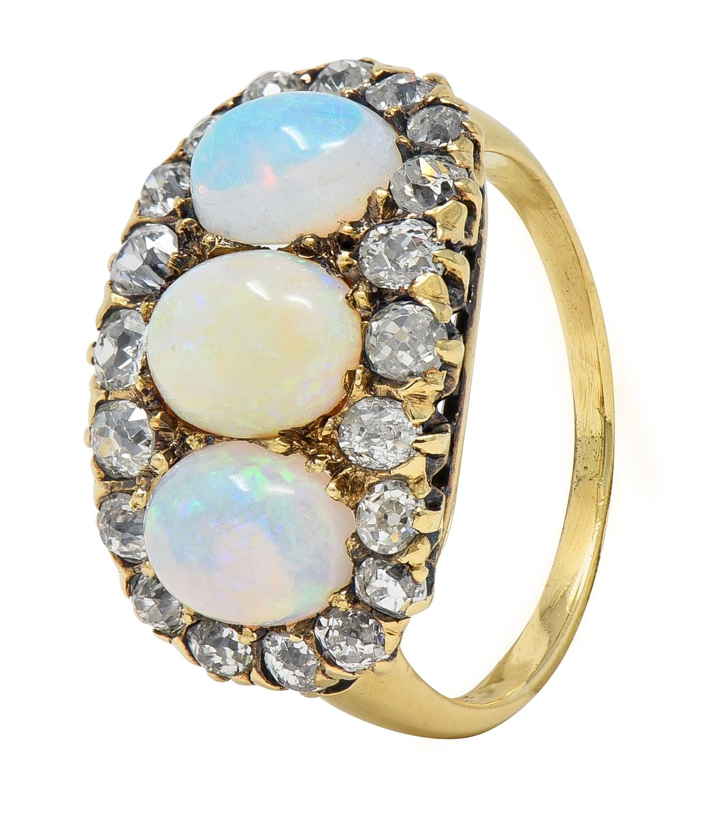 Victorian Opal Diamond 14 Karat Yellow Gold Antique Opal Cluster Ring