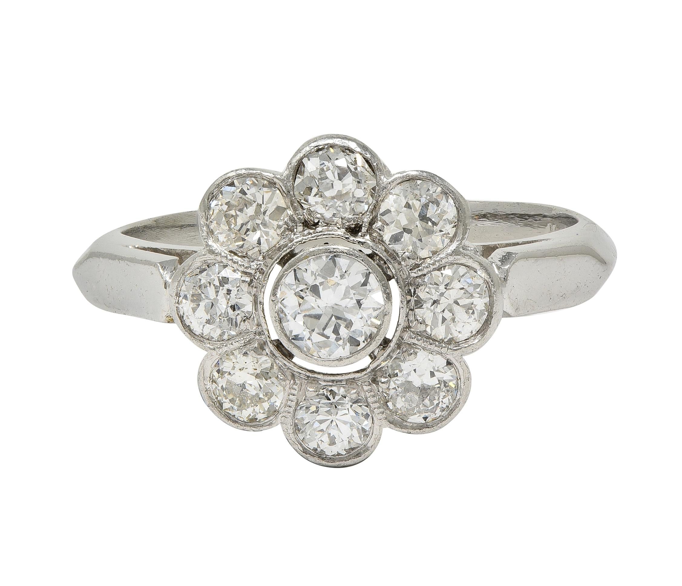 Art Deco 1.02 CTW Old European Diamond Platinum Vintage Cluster Engagement Ring