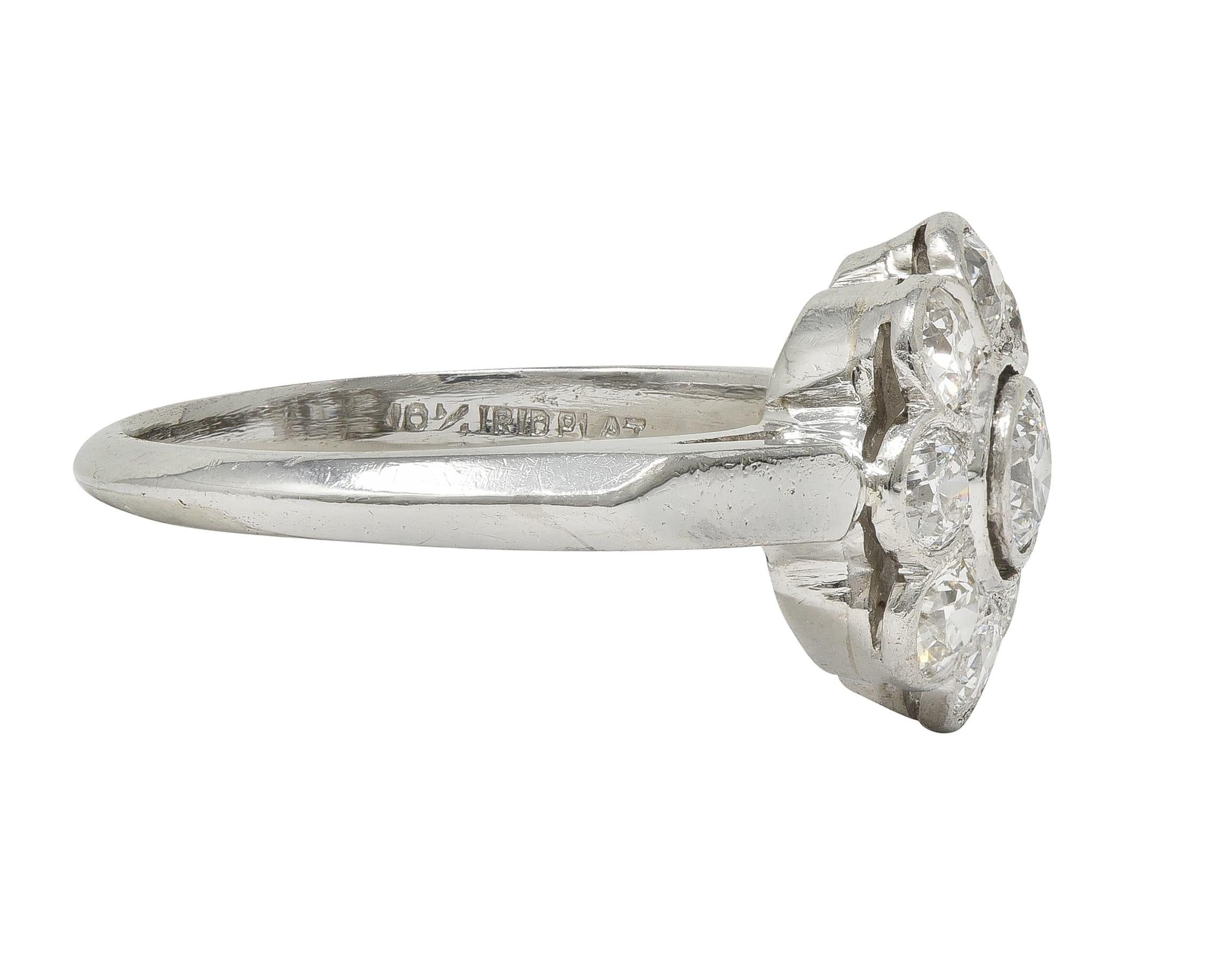 Art Deco 1.02 CTW Old European Diamond Platinum Vintage Cluster Engagement Ring